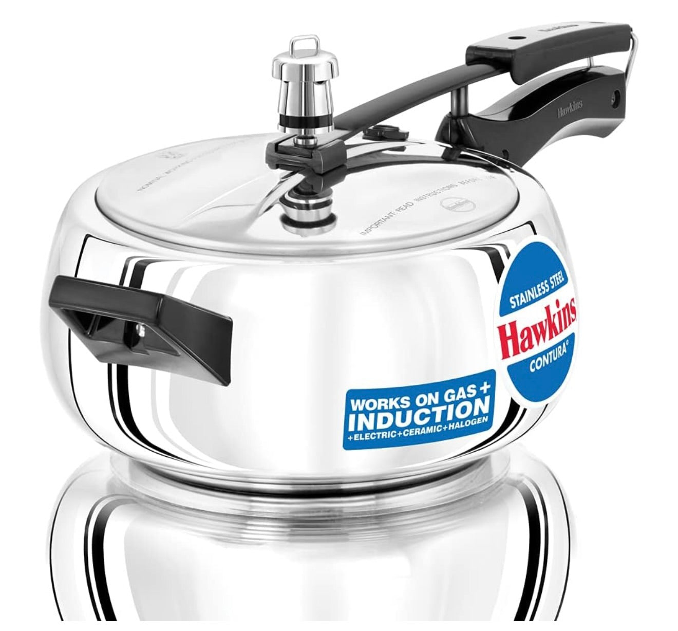 Hawkins 3.5 Litre Contura Pressure Cooker, Stainless Steel Inner Lid Cooker, Handi Cooker, Induction Cooker, Silver (SSC35)