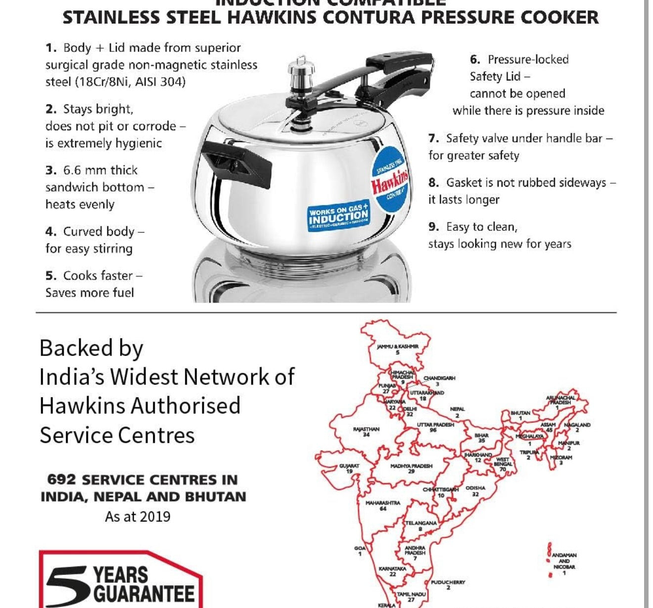 Hawkins 5 Litre Contura Pressure Cooker, Stainless Steel Inner Lid Cooker, Handi Cooker, Induction Cooker, Silver (SSC50)