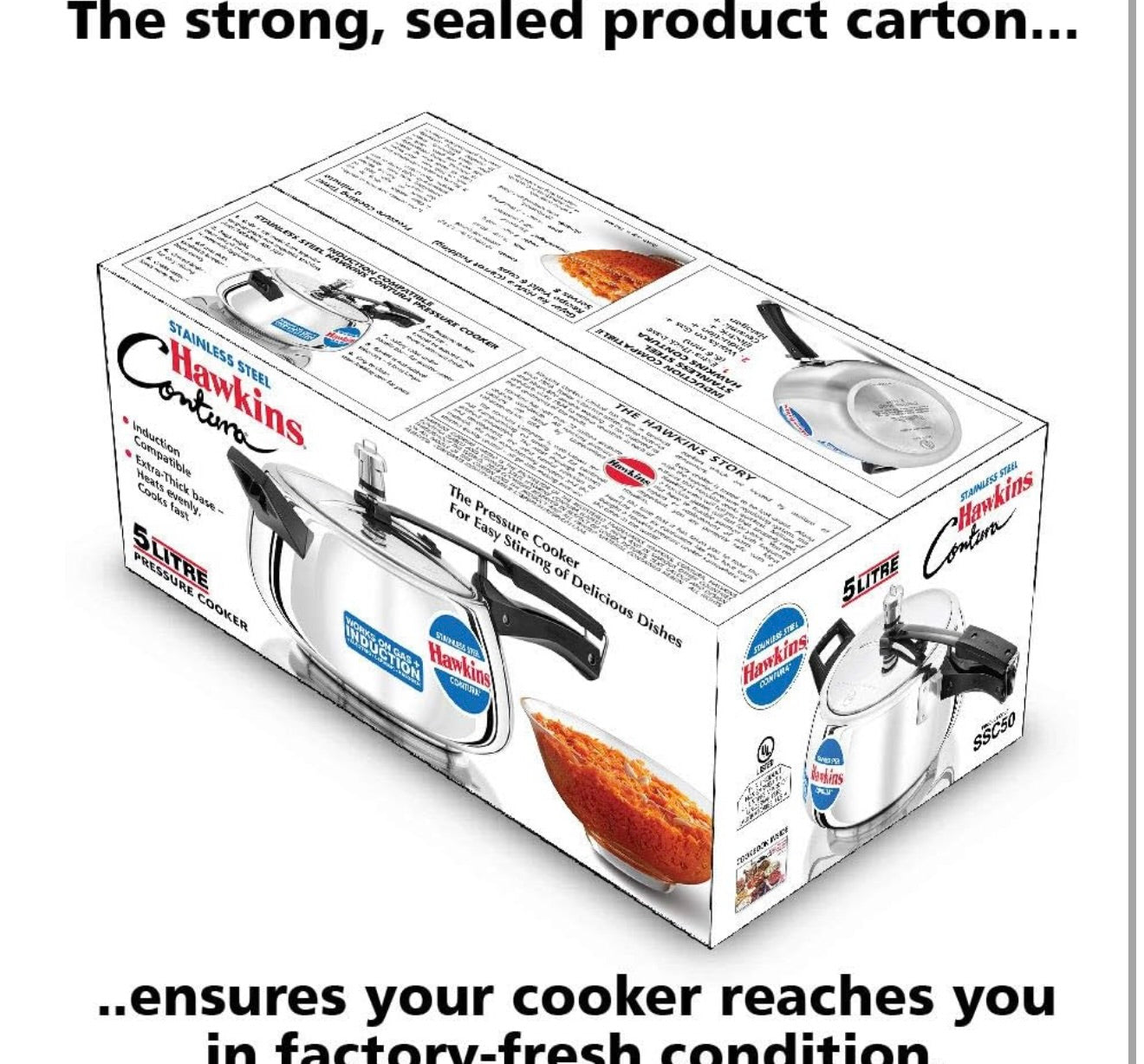 Hawkins 5 Litre Contura Pressure Cooker, Stainless Steel Inner Lid Cooker, Handi Cooker, Induction Cooker, Silver (SSC50)