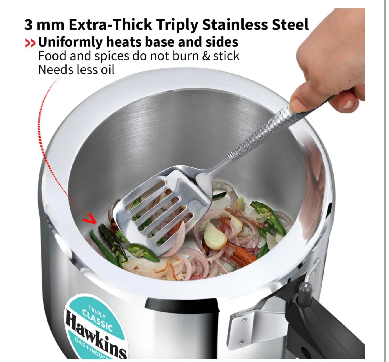 Hawkins Triply 3 Litre Classic Pressure Cooker, Triply Stainless Steel Induction Inner Lid Cooker, Tall Design Cooker, Best Cooker, Silver (SSTCL3T)
