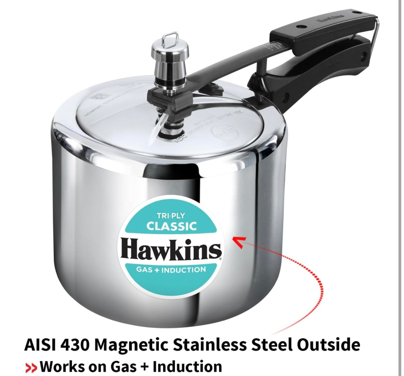 Hawkins Triply 3 Litre Classic Pressure Cooker, Triply Stainless Steel Induction Inner Lid Cooker, Tall Design Cooker, Best Cooker, Silver (SSTCL3T)