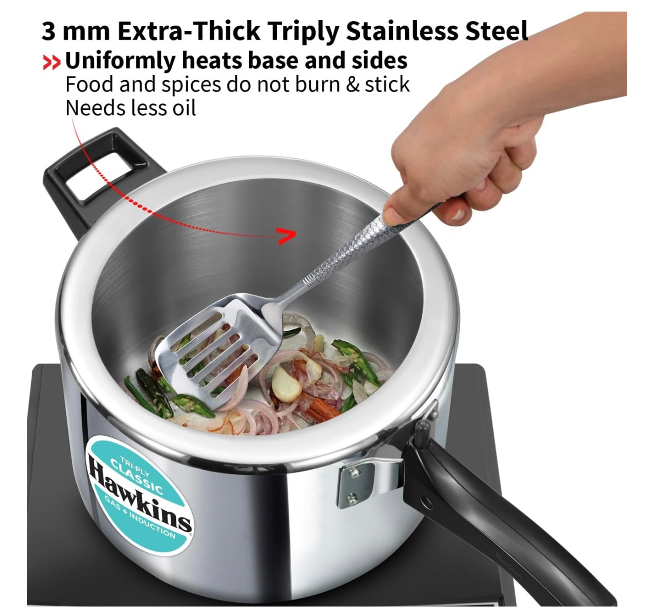 Hawkins Classic 5 Litre Tri-Ply Pressure Cooker, Triply Stainless Steel Inner Lid Cooker, Silver (SSTCL50)