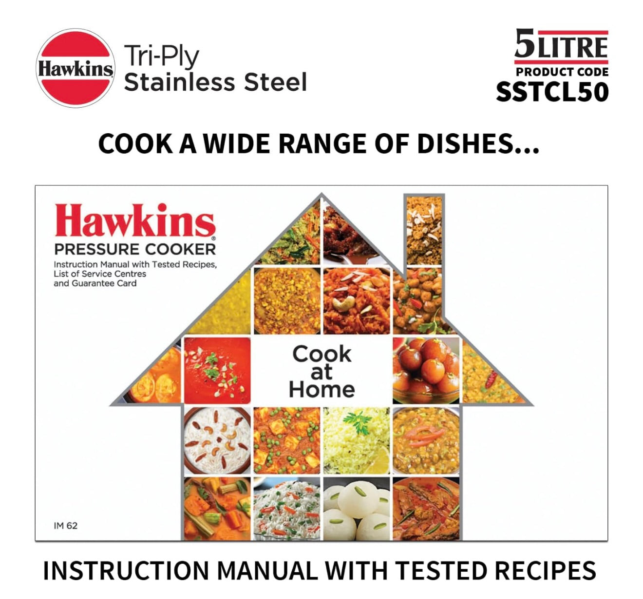 Hawkins Classic 5 Litre Tri-Ply Pressure Cooker, Triply Stainless Steel Inner Lid Cooker, Silver (SSTCL50)