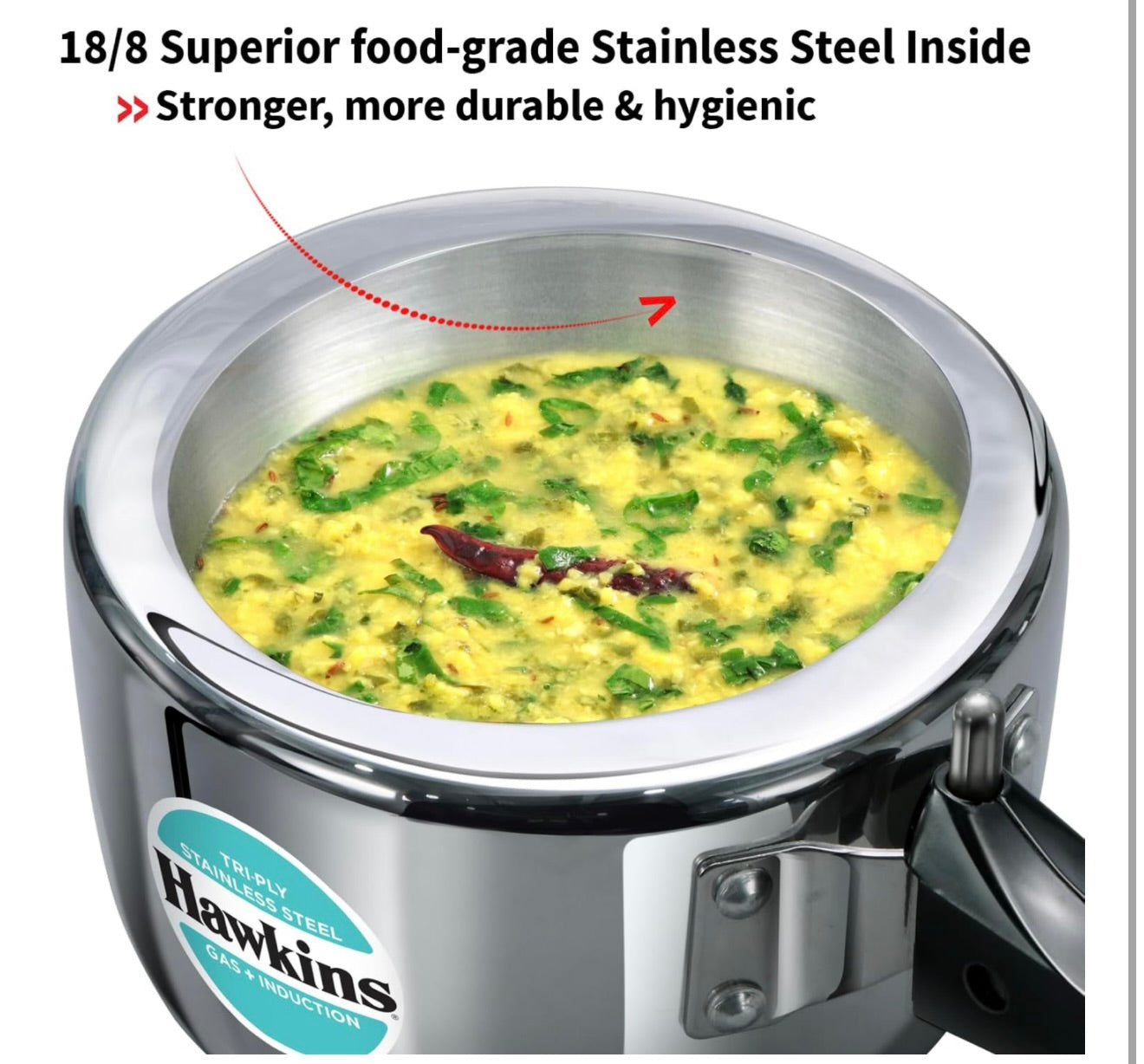 Hawkins 1.5 Litre Triply Stainless Steel Pressure Cooker, Inner Lid Induction Baby Cooker, Silver (HSST15)