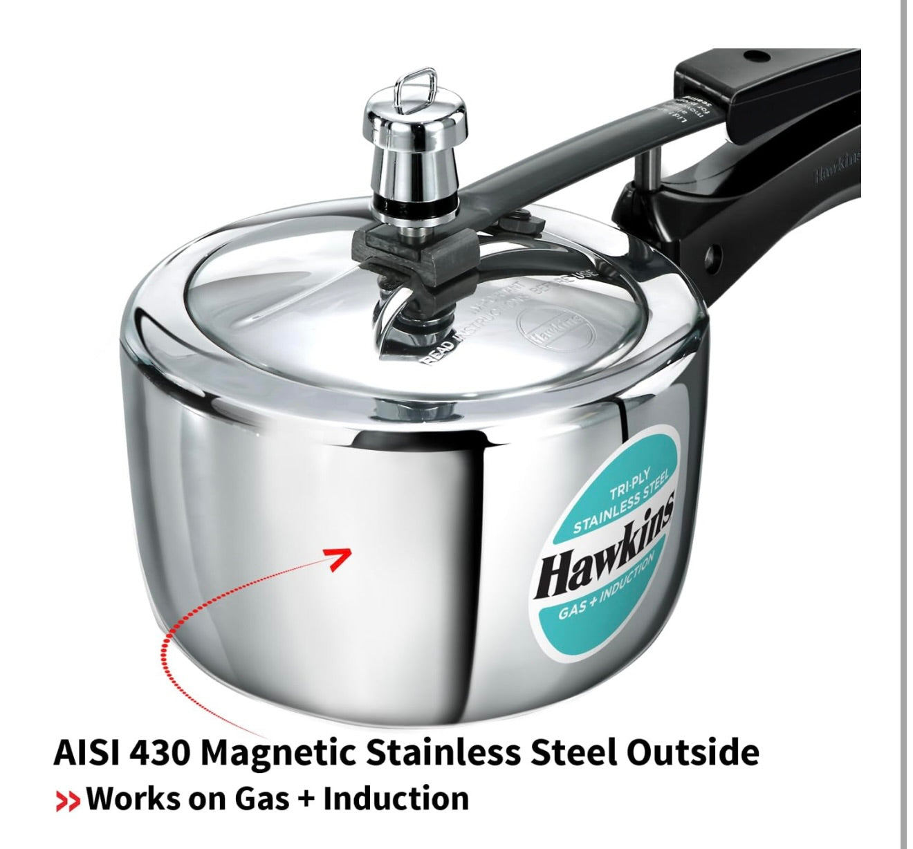 Hawkins 1.5 Litre Triply Stainless Steel Pressure Cooker, Inner Lid Induction Baby Cooker, Silver (HSST15)