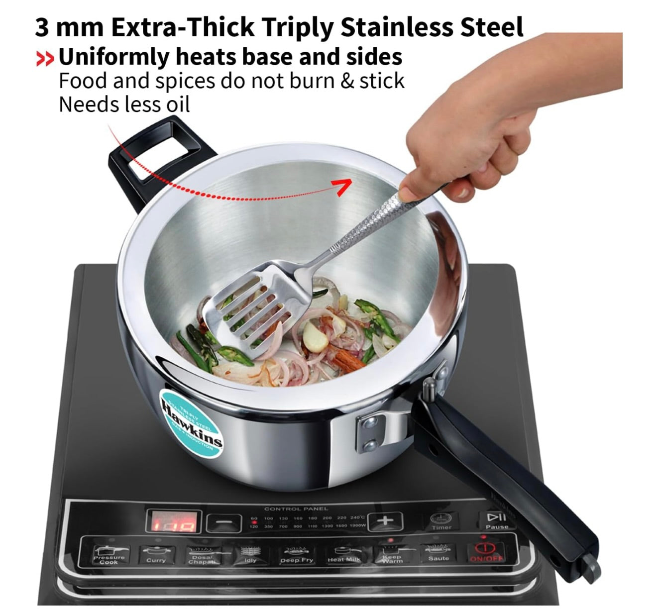 Hawkins 2.5 Litre Triply Stainless Steel Pressure Cooker, Inner Lid Cooker, Silver (HSST25)