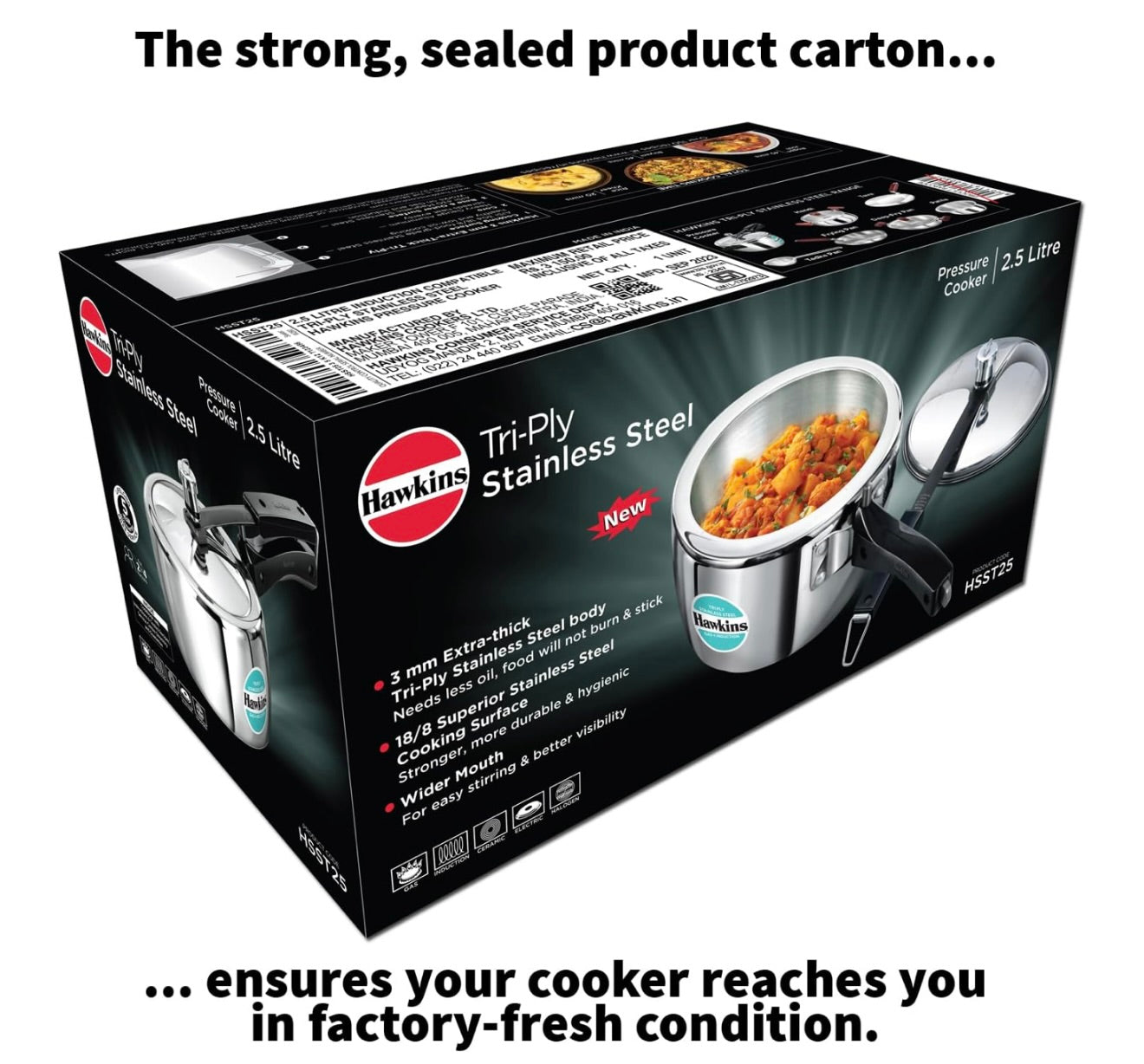 Hawkins 2.5 Litre Triply Stainless Steel Pressure Cooker, Inner Lid Cooker, Silver (HSST25)