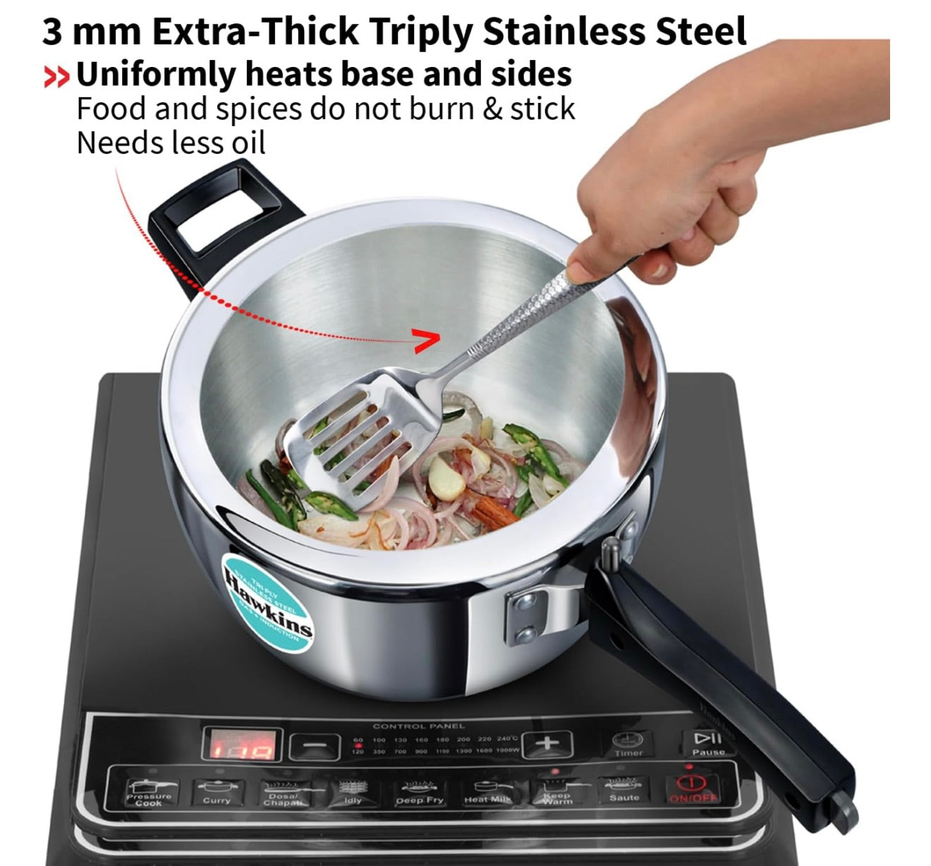 Hawkins 3.5 Litre Triply Stainless Steel Pressure Cooker, Inner Lid Cooker, Silver (HSST35)