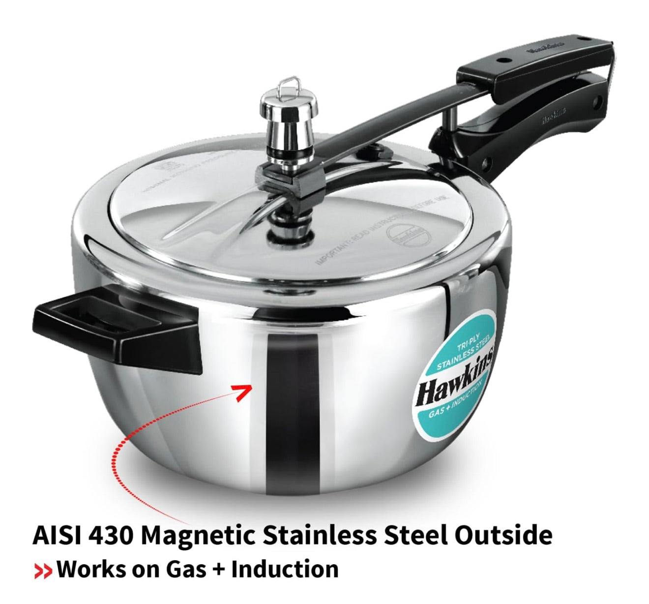 Hawkins 3.5 Litre Triply Stainless Steel Pressure Cooker, Inner Lid Cooker, Silver (HSST35)