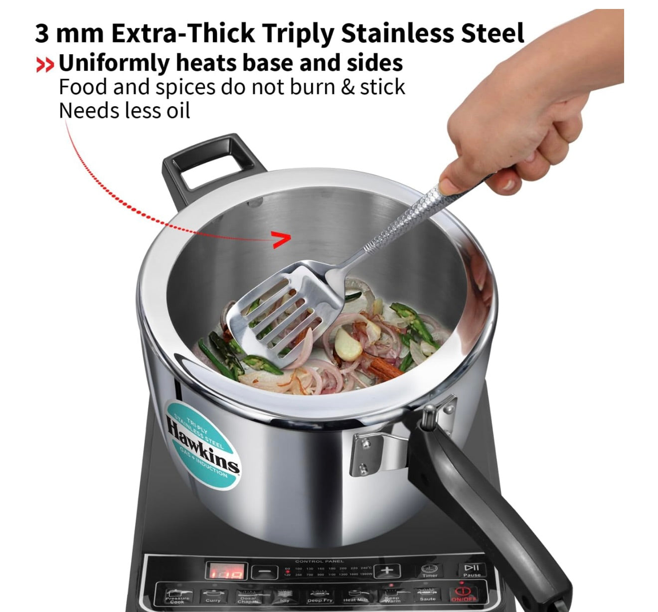 Hawkins 4.5 Litre Triply Stainless Steel Pressure Cooker, Inner Lid Cooker, Silver (HSST45)