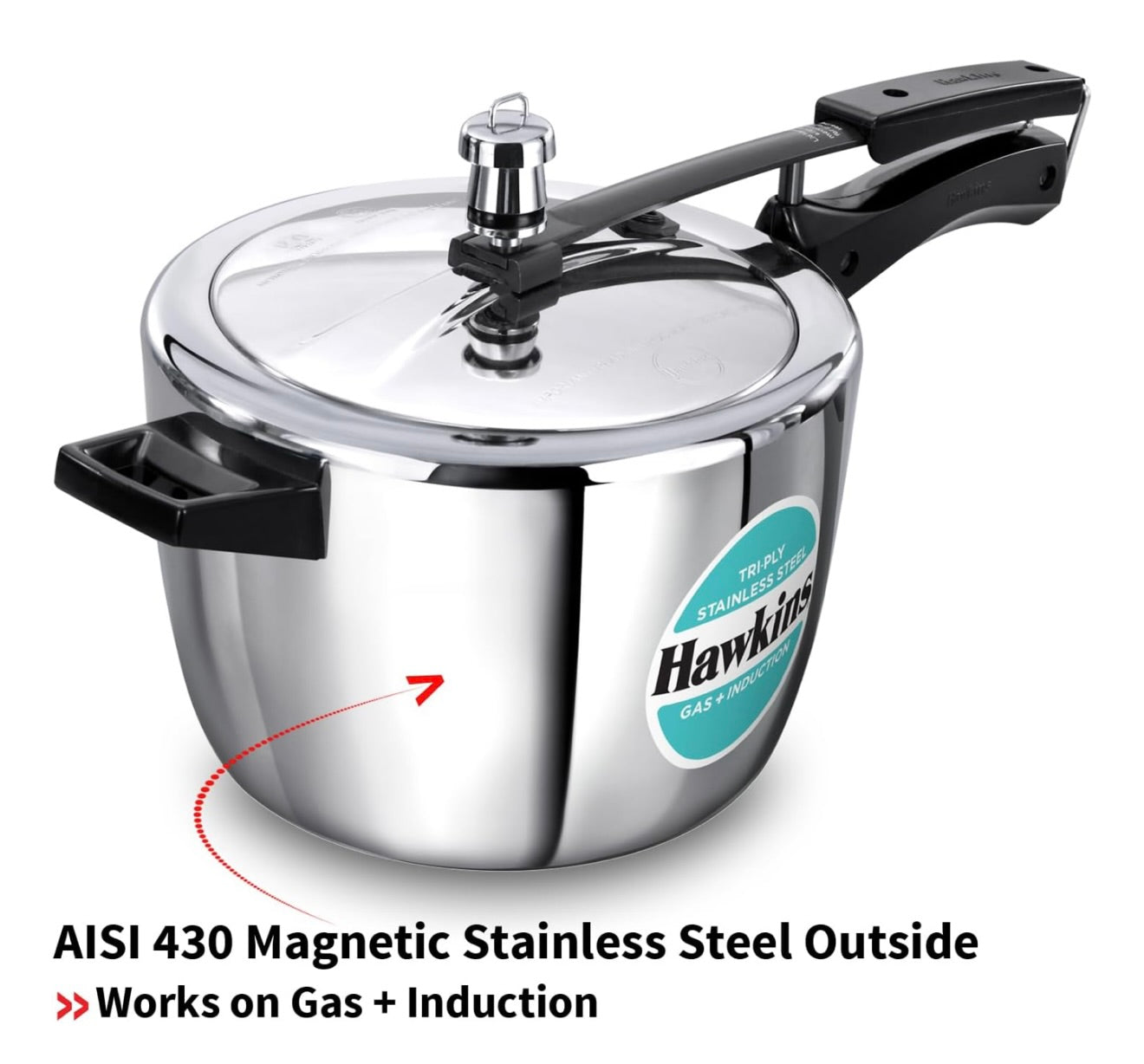 Hawkins 4.5 Litre Triply Stainless Steel Pressure Cooker, Inner Lid Cooker, Silver (HSST45)