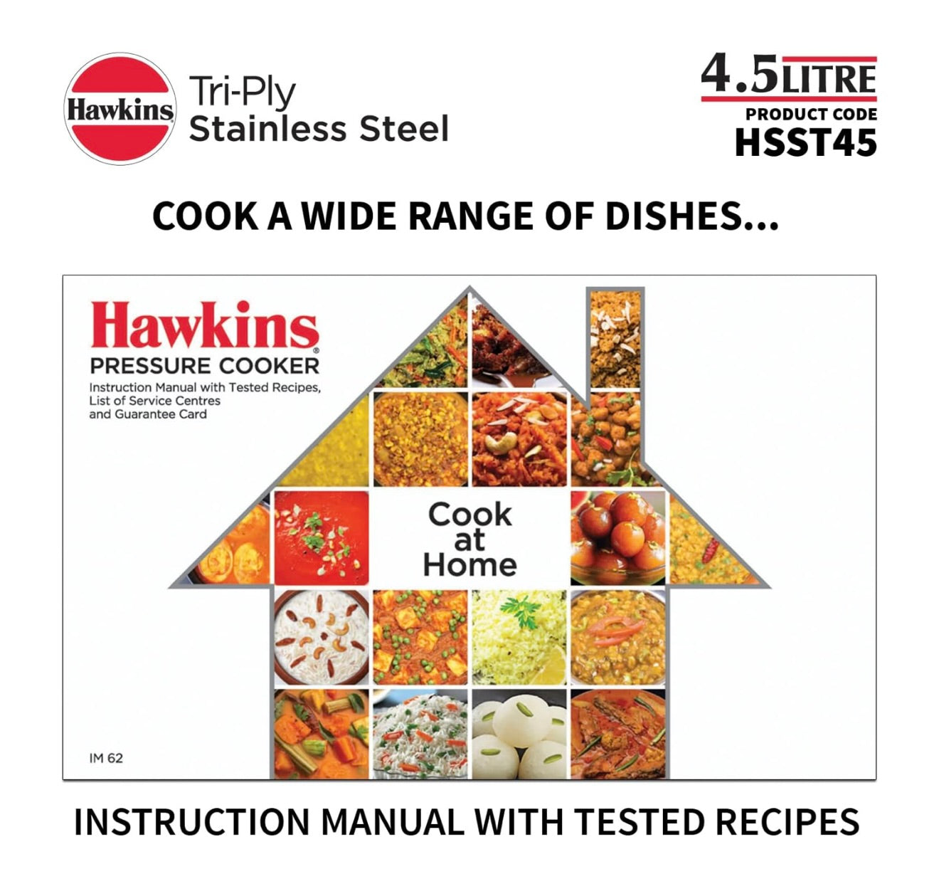 Hawkins 4.5 Litre Triply Stainless Steel Pressure Cooker, Inner Lid Cooker, Silver (HSST45)