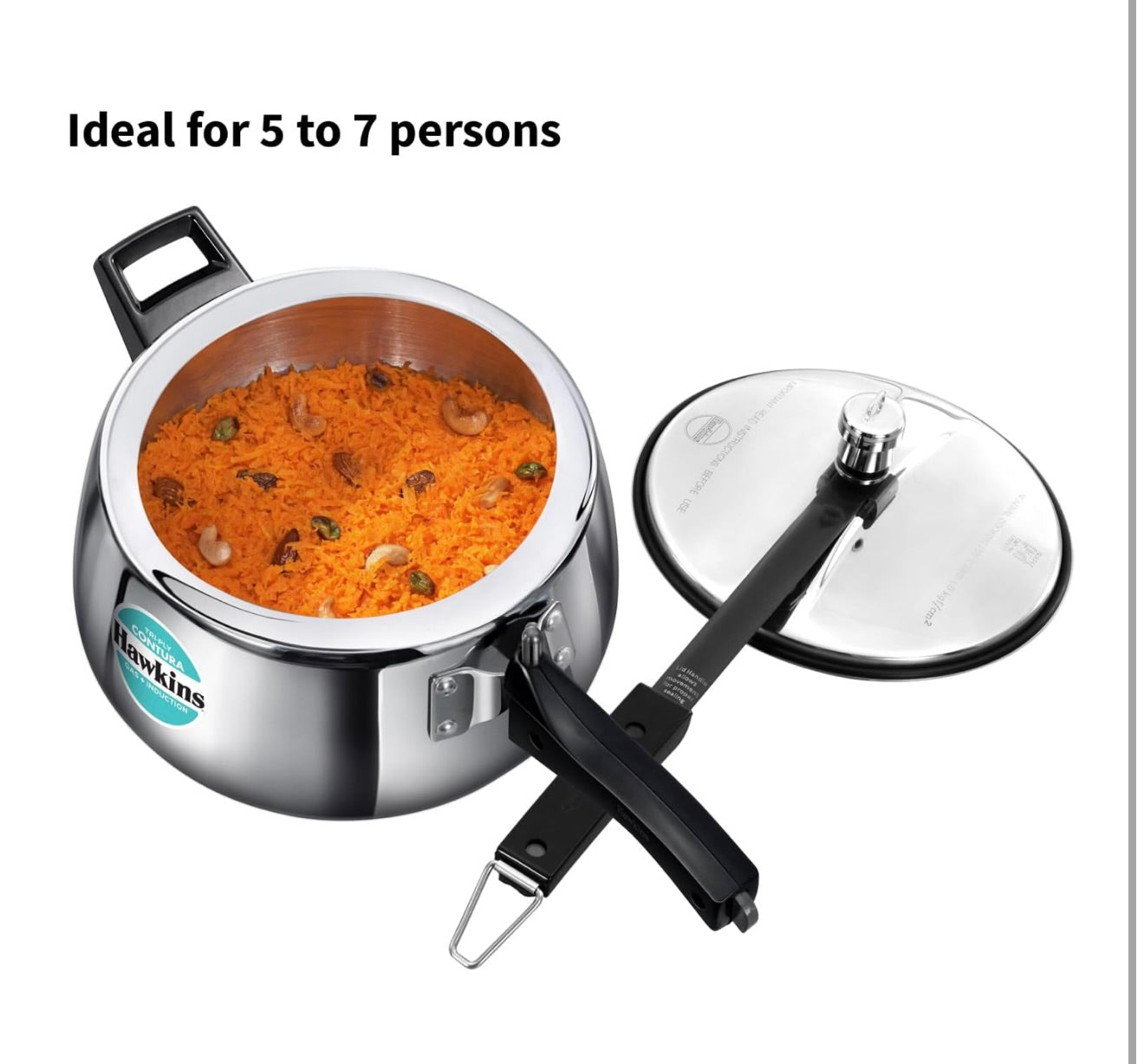 Hawkins 5 Litre Triply Contura Pressure Cooker, Triply Stainless Steel Induction Cooker, Contura shaped Cooker, Best Cooker, Silver (SSTCO50)