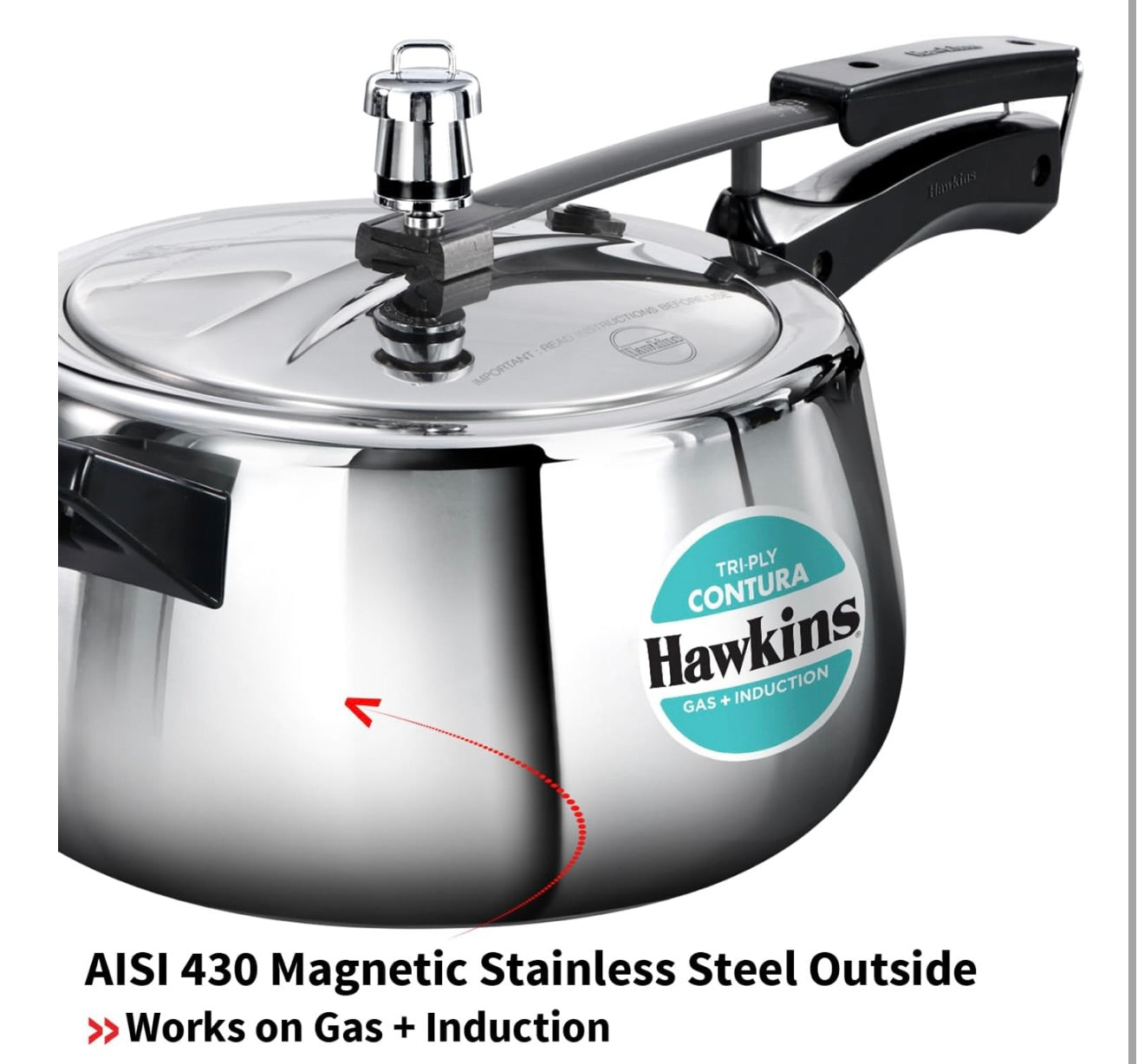 Hawkins 5 Litre Triply Contura Pressure Cooker, Triply Stainless Steel Induction Cooker, Contura shaped Cooker, Best Cooker, Silver (SSTCO50)