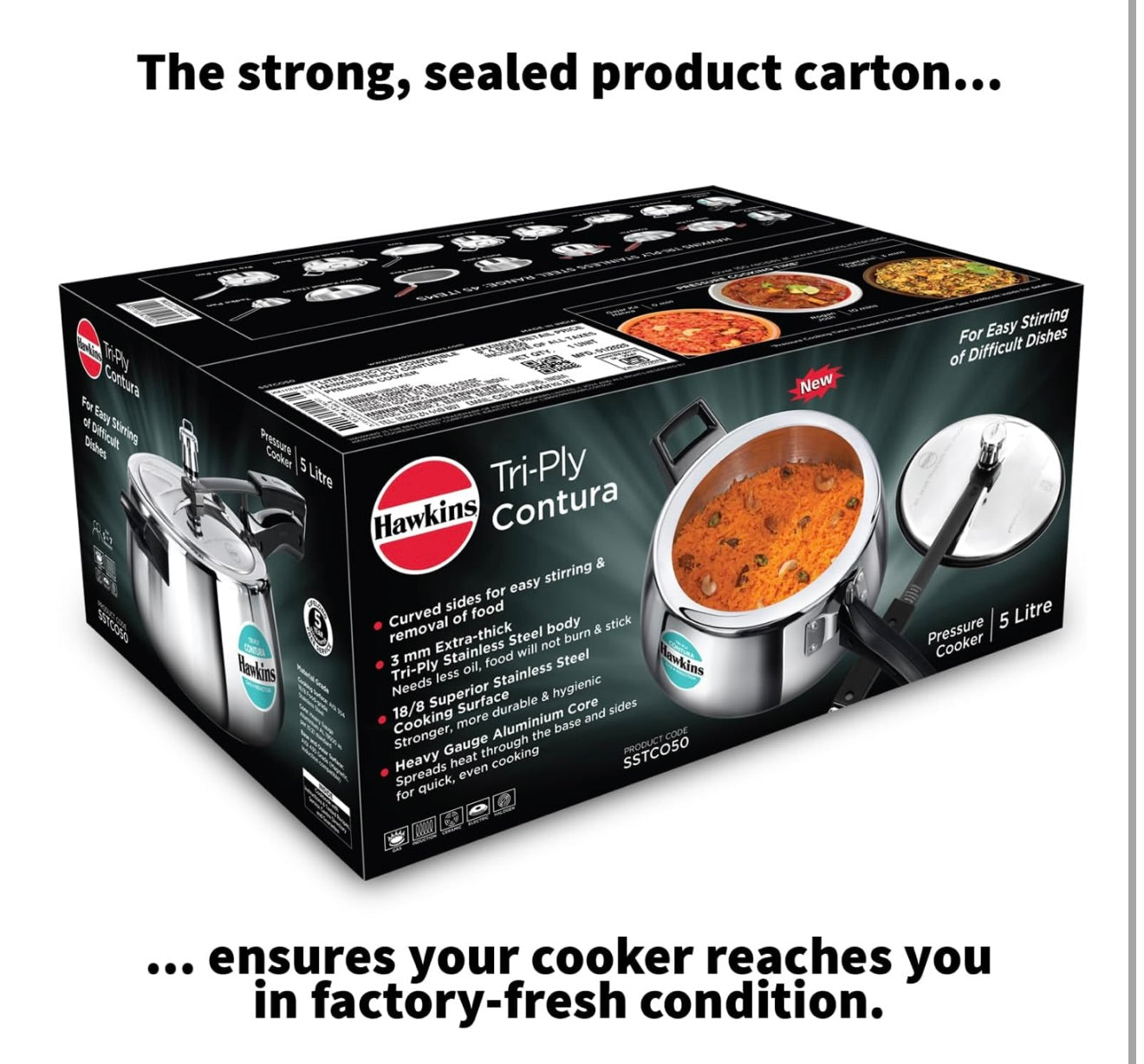 Hawkins 5 Litre Triply Contura Pressure Cooker, Triply Stainless Steel Induction Cooker, Contura shaped Cooker, Best Cooker, Silver (SSTCO50)