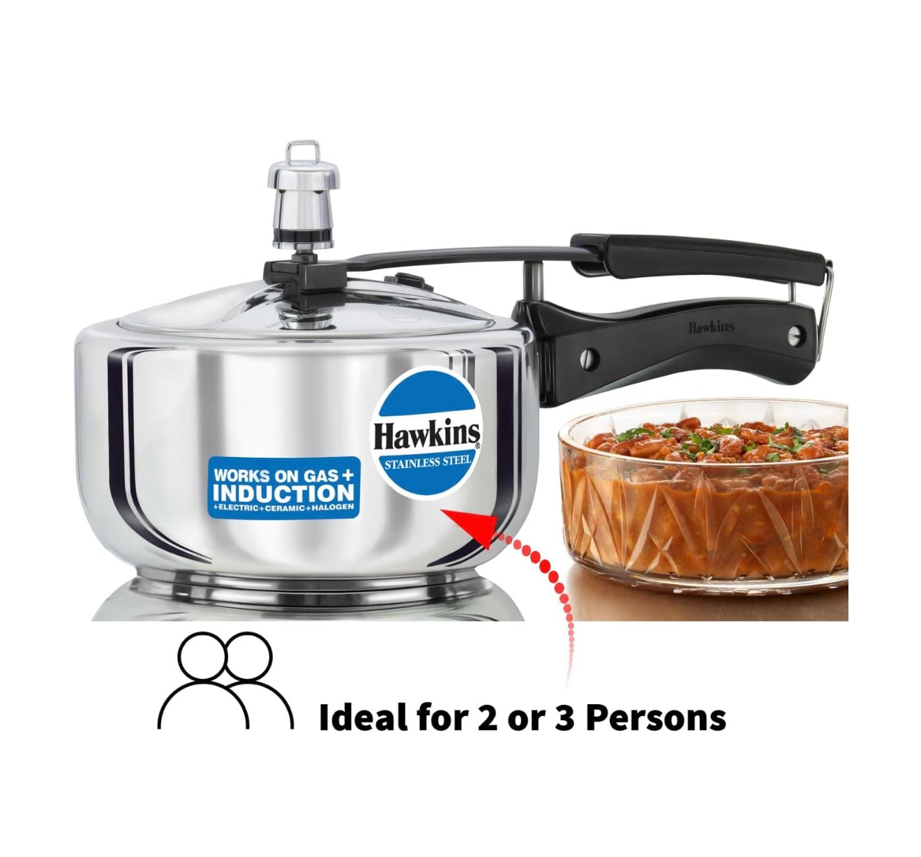 Hawkins 2 Litre Pressure Cooker, Stainless Steel Inner Lid Cooker, Induction Cooker, Small Cooker, Silver (HSS20)