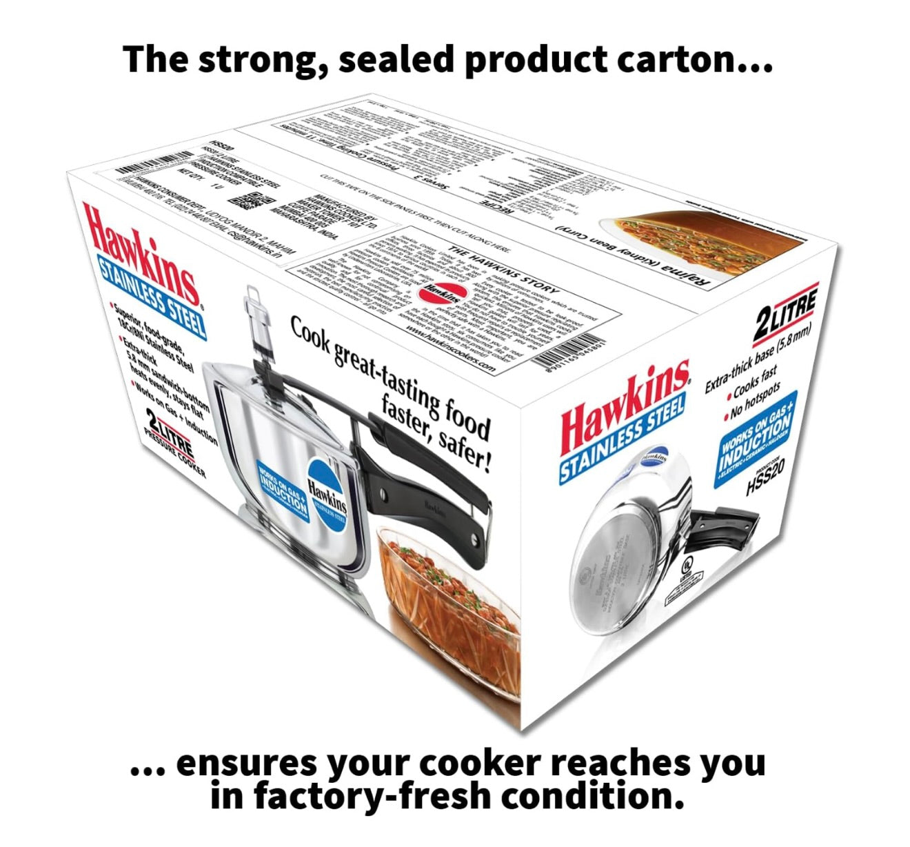 Hawkins 2 Litre Pressure Cooker, Stainless Steel Inner Lid Cooker, Induction Cooker, Small Cooker, Silver (HSS20)