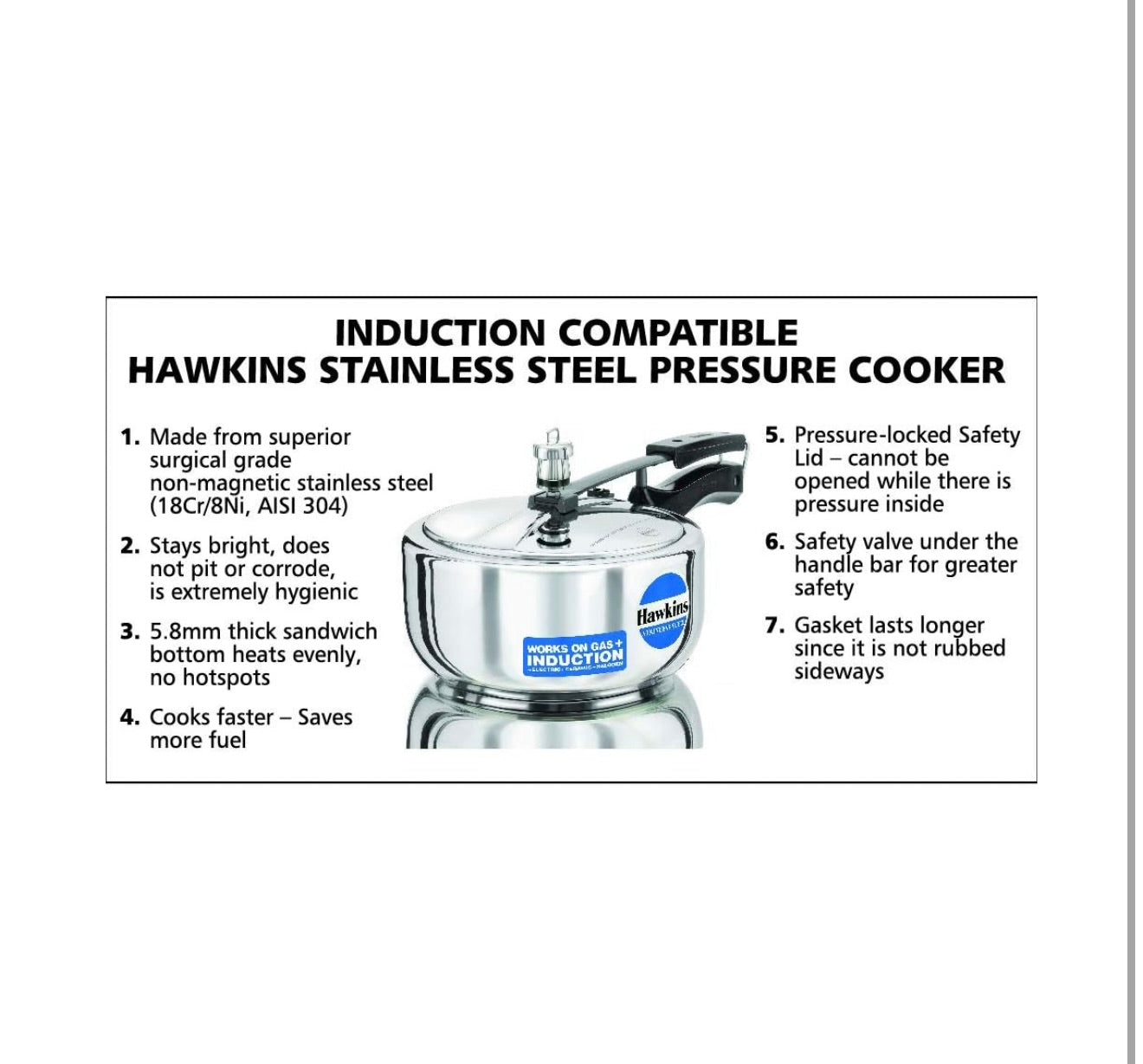 Hawkins 3 Litre Inner Lid Pressure Cooker, Stainless Steel Cooker, Wide Design Pan Cooker, Induction Cooker, Silver (HSS3W)