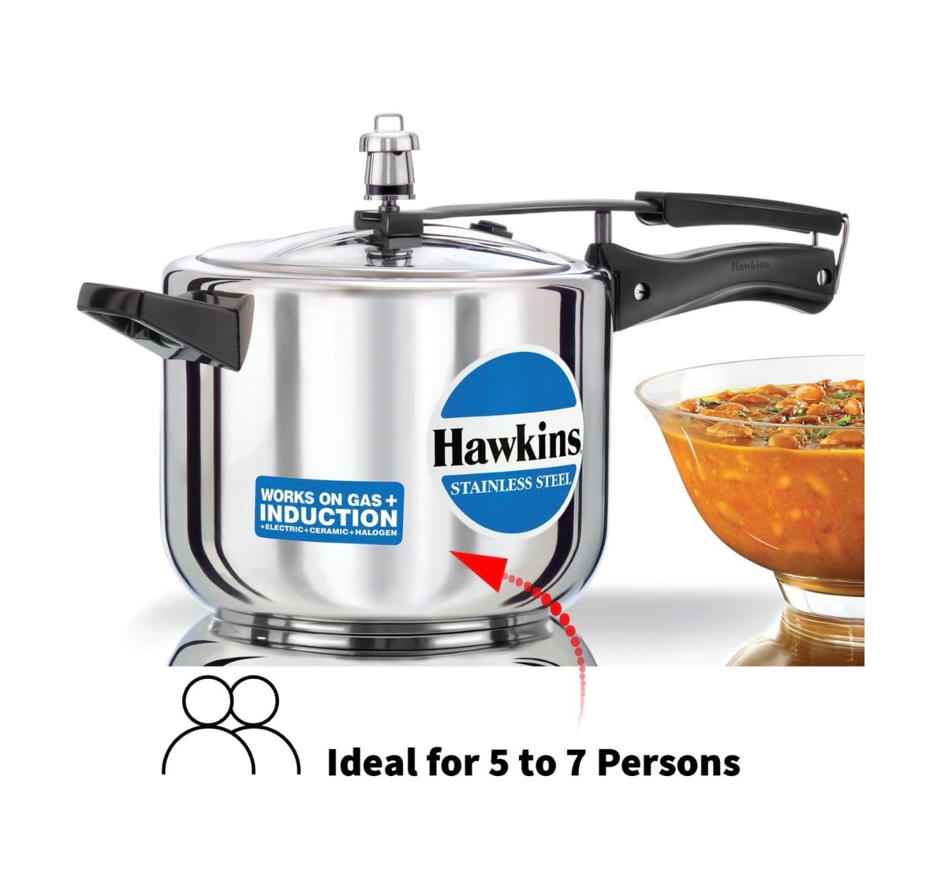 Hawkins 5 Litre Pressure Cooker, Stainless Steel Inner Lid Cooker, Induction Cooker, Silver (HSS50)