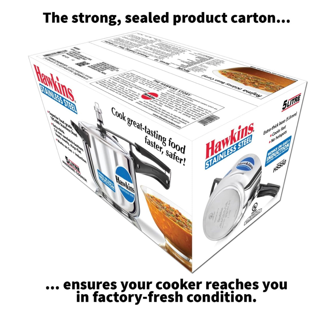 Hawkins 5 Litre Pressure Cooker, Stainless Steel Inner Lid Cooker, Induction Cooker, Silver (HSS50)