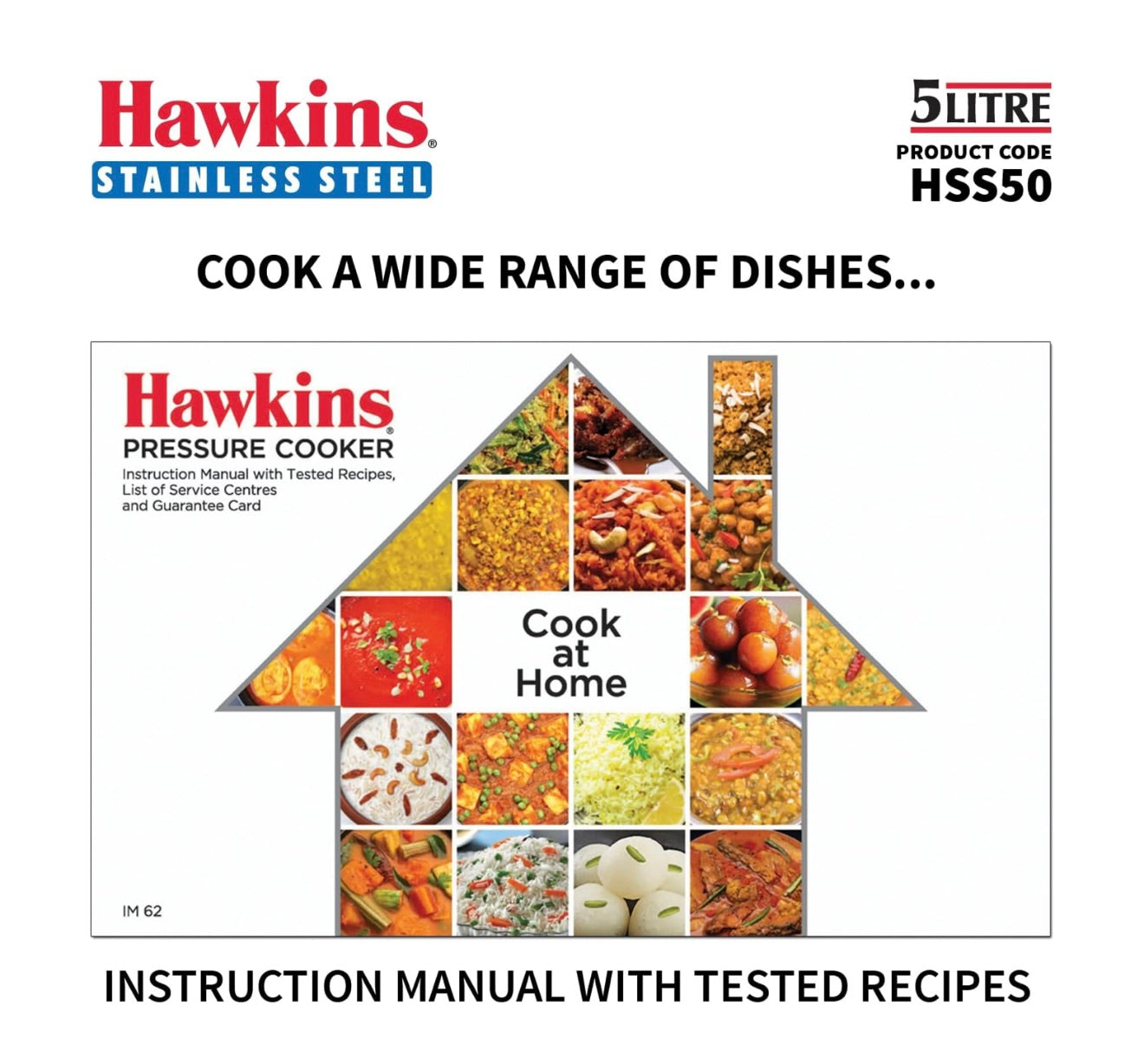 Hawkins 5 Litre Pressure Cooker, Stainless Steel Inner Lid Cooker, Induction Cooker, Silver (HSS50)