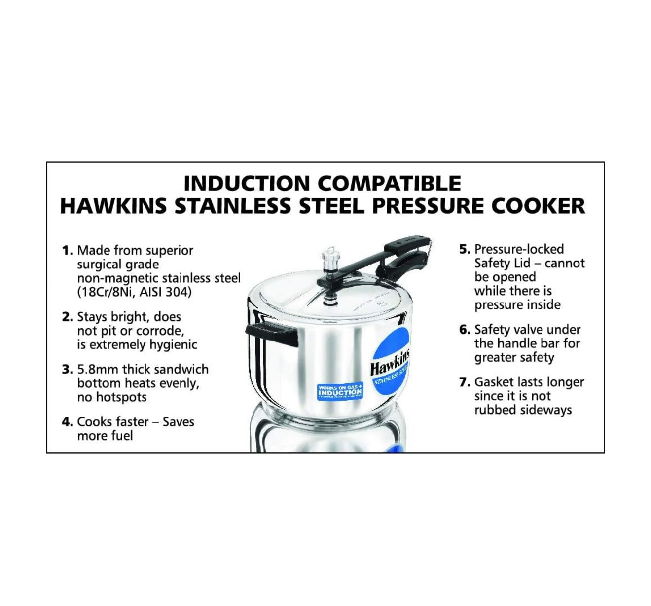Hawkins Stainless Steel 8 litre Inner Lid Pressure Cooker with Induction Compatible