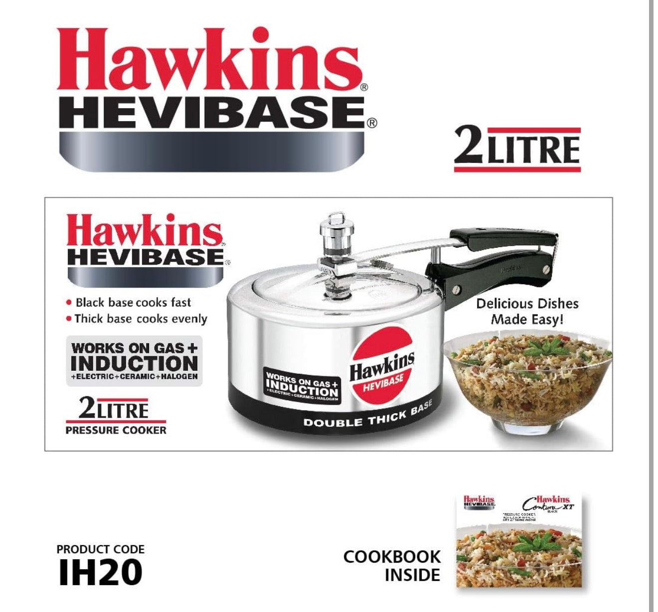 Hawkins Hevibase Induction Compatible Aluminium Inner Lid Pressure Cooker, 2 Litre, Silver (IH20)