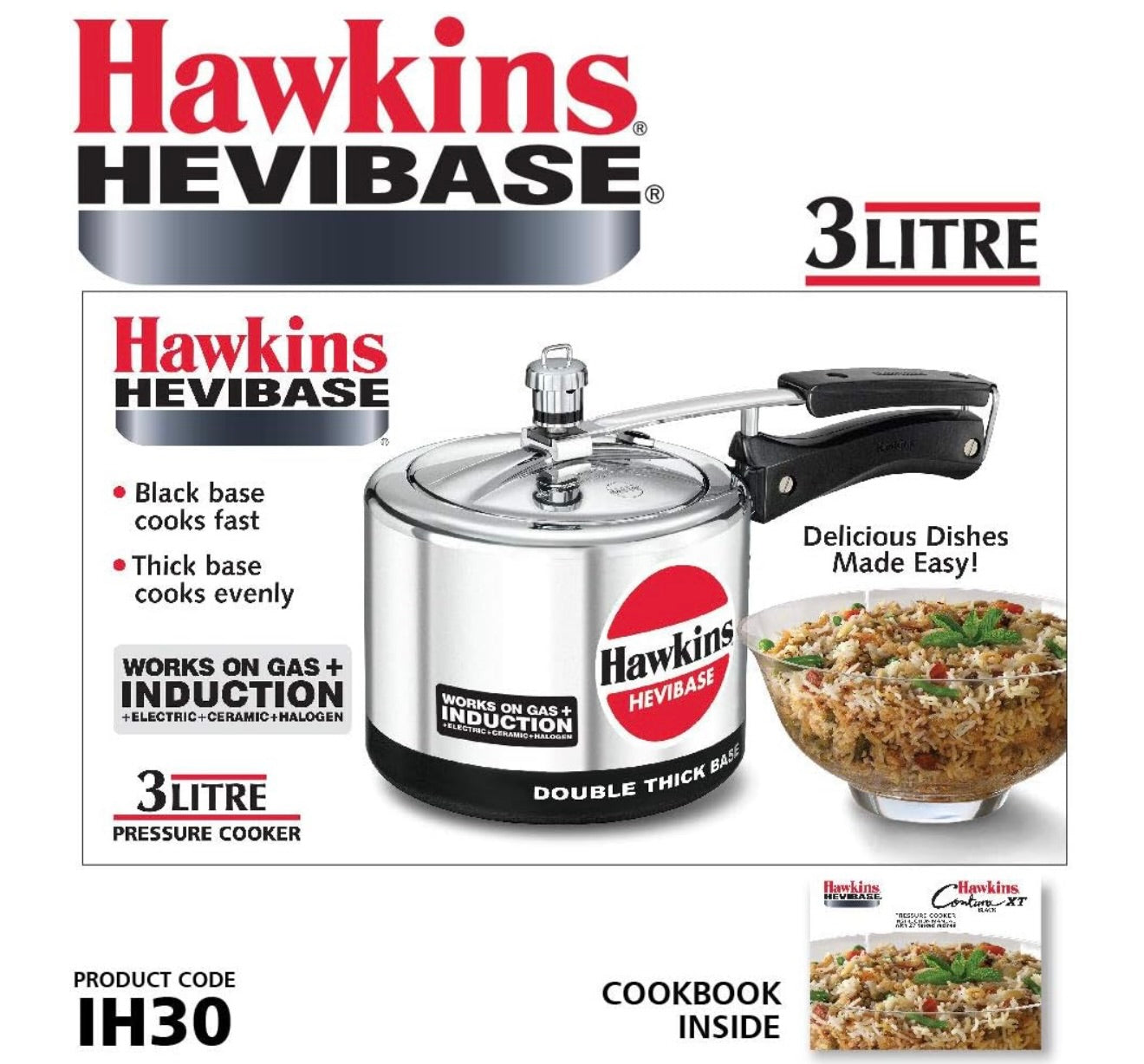 Hawkins Aluminium 3 Litre Hevibase Pressure Cooker,Induction Inner Lid Cooker,Silver(IH30)