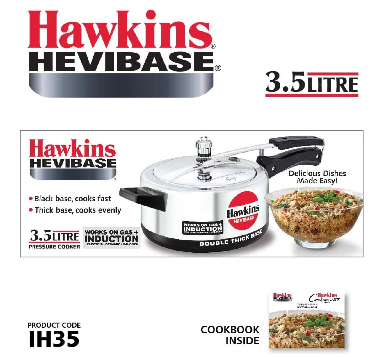 Hawkins Aluminium 3.5 Litre Hevibase Pressure Cooker,Induction Inner Lid Cooker,Silver(Ih35)