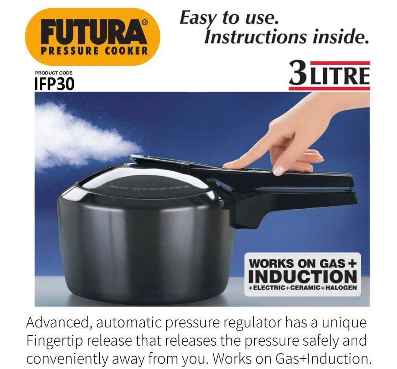 Hawkins Futura 3 Litre Pressure Cooker, Hard Anodised Inner Lid Pressure Cooker, Induction Cooker, Pan Cooker, Black (IFP30)