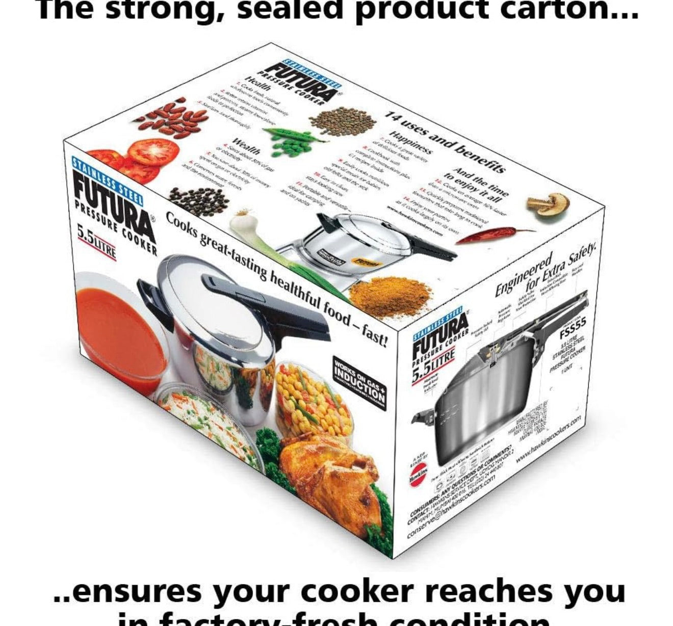 Hawkins Futura 5.5 Litre Inner Lid Pressure Cooker, Stainless Steel Cooker, Induction Cooker, Pan Cooker, Silver (FSS55), 5.5 Liter