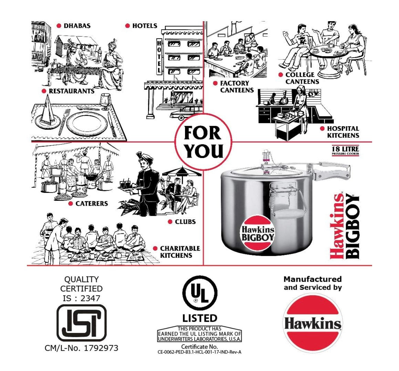 Hawkins 18 Litre Bigboy Pressure Cooker, Big Inner Lid Cooker, Silver (BB18), Aluminium