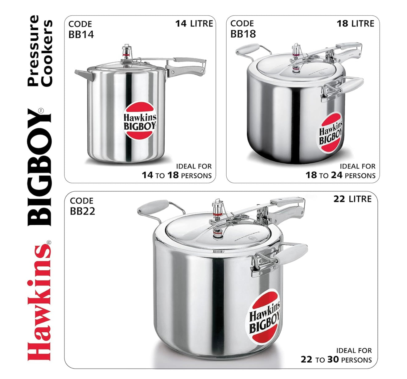 Hawkins 18 Litre Bigboy Pressure Cooker, Big Inner Lid Cooker, Silver (BB18), Aluminium