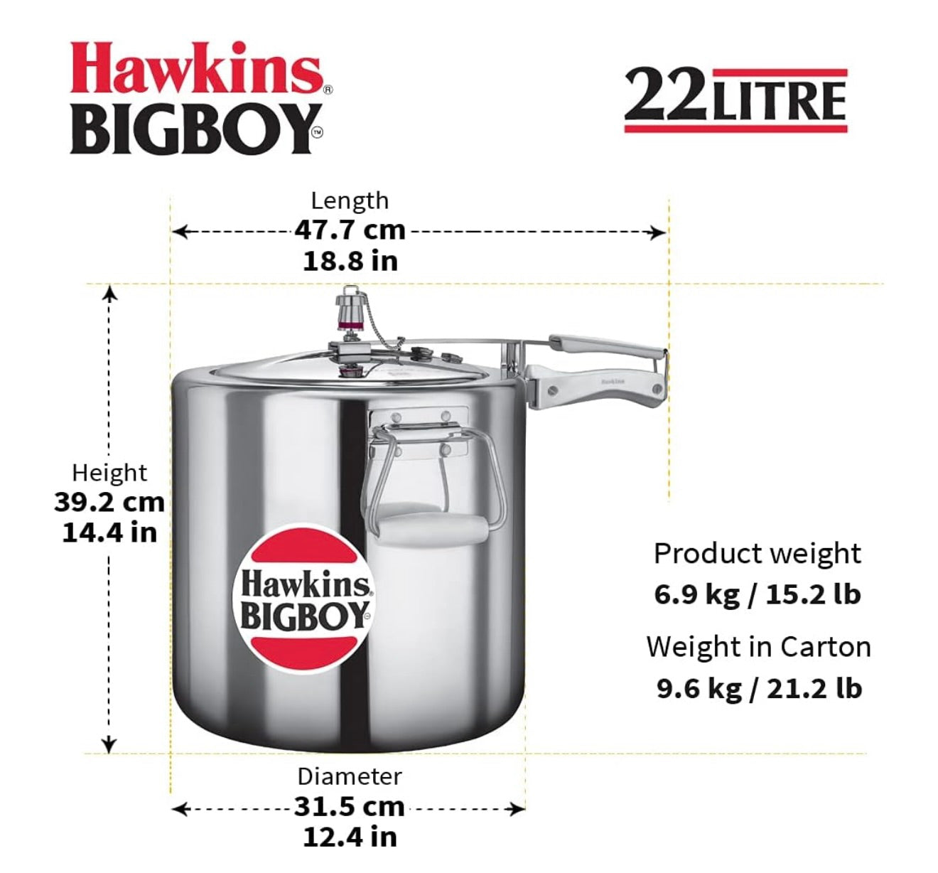 Hawkins Bigboy Aluminum Pressure Cooker, 22 Litres