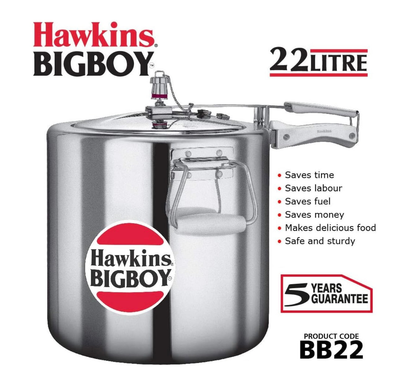 Hawkins Bigboy Aluminum Pressure Cooker, 22 Litres