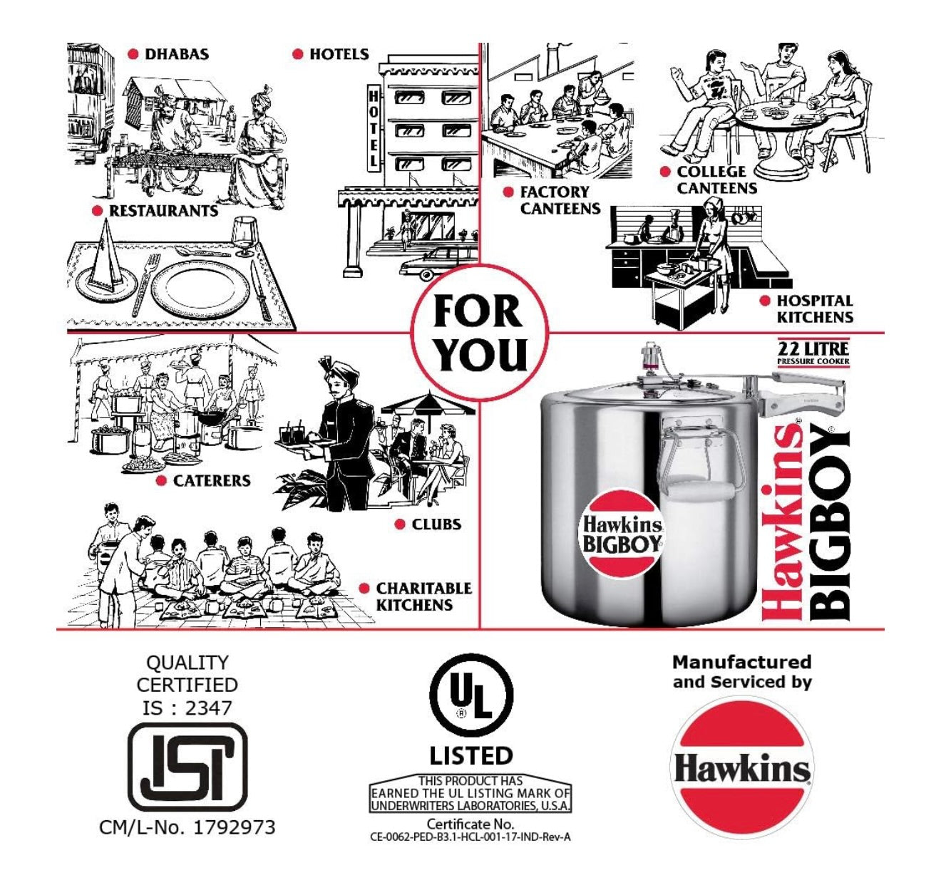 Hawkins Bigboy Aluminum Pressure Cooker, 22 Litres
