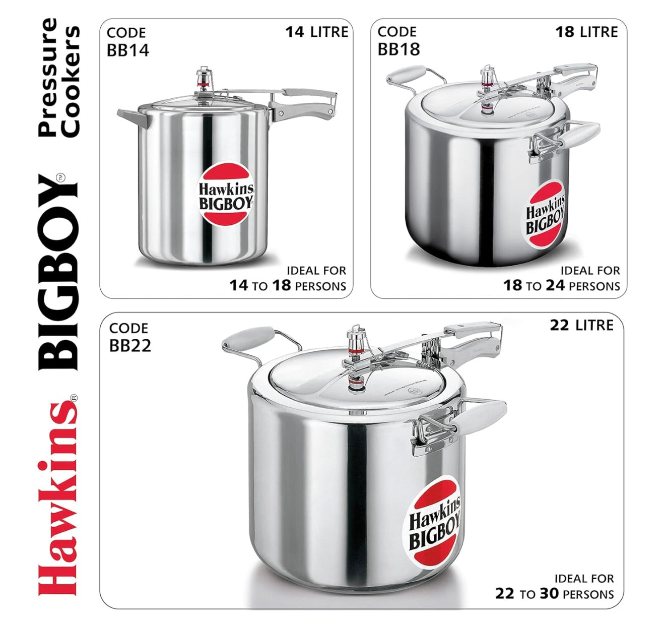 Hawkins Bigboy Aluminum Pressure Cooker, 22 Litres