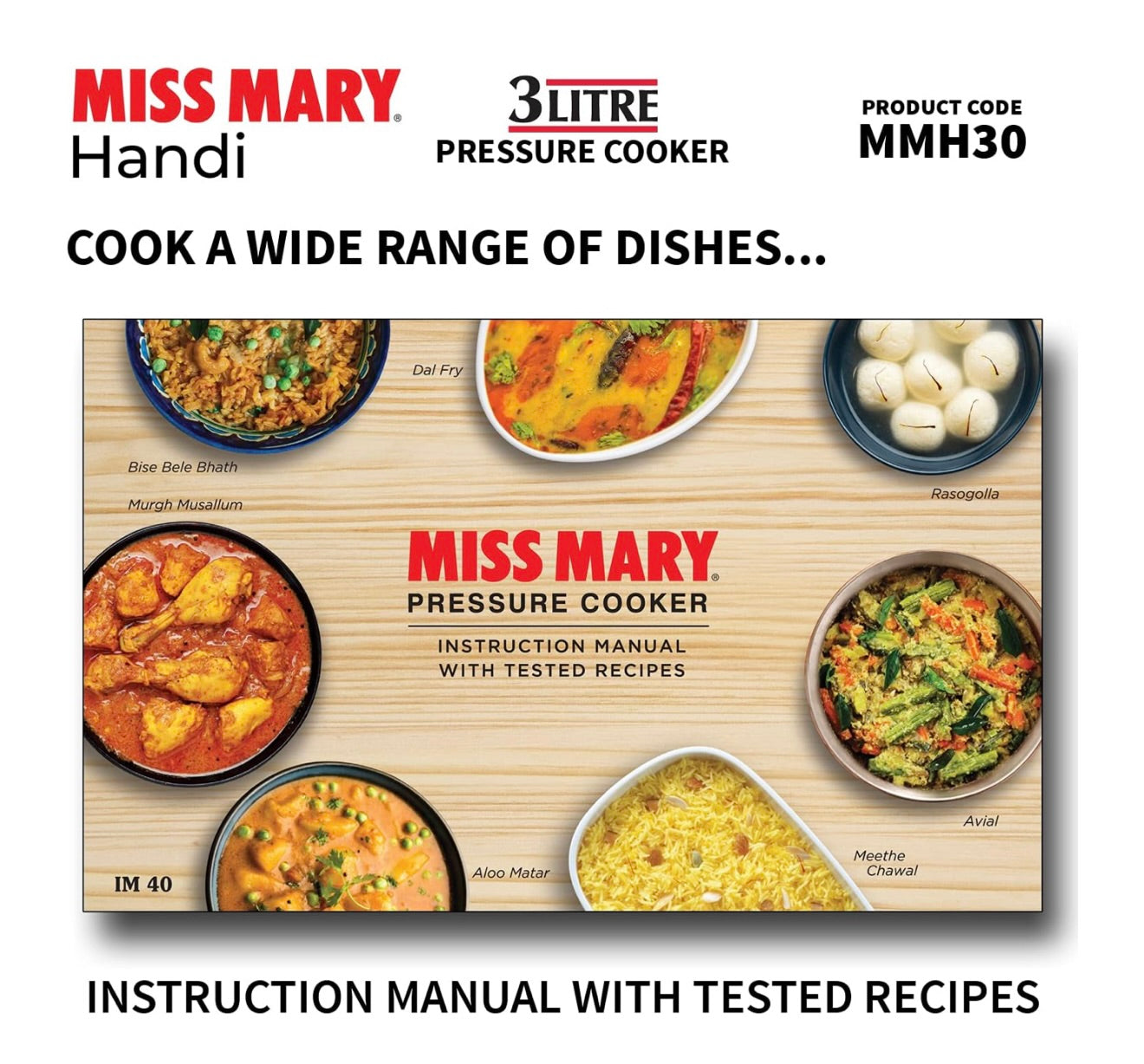 Hawkins 3 Litre Miss Mary Handi Pressure Cooker, Inner Lid Cooker, Silver (MMH30) Aluminium