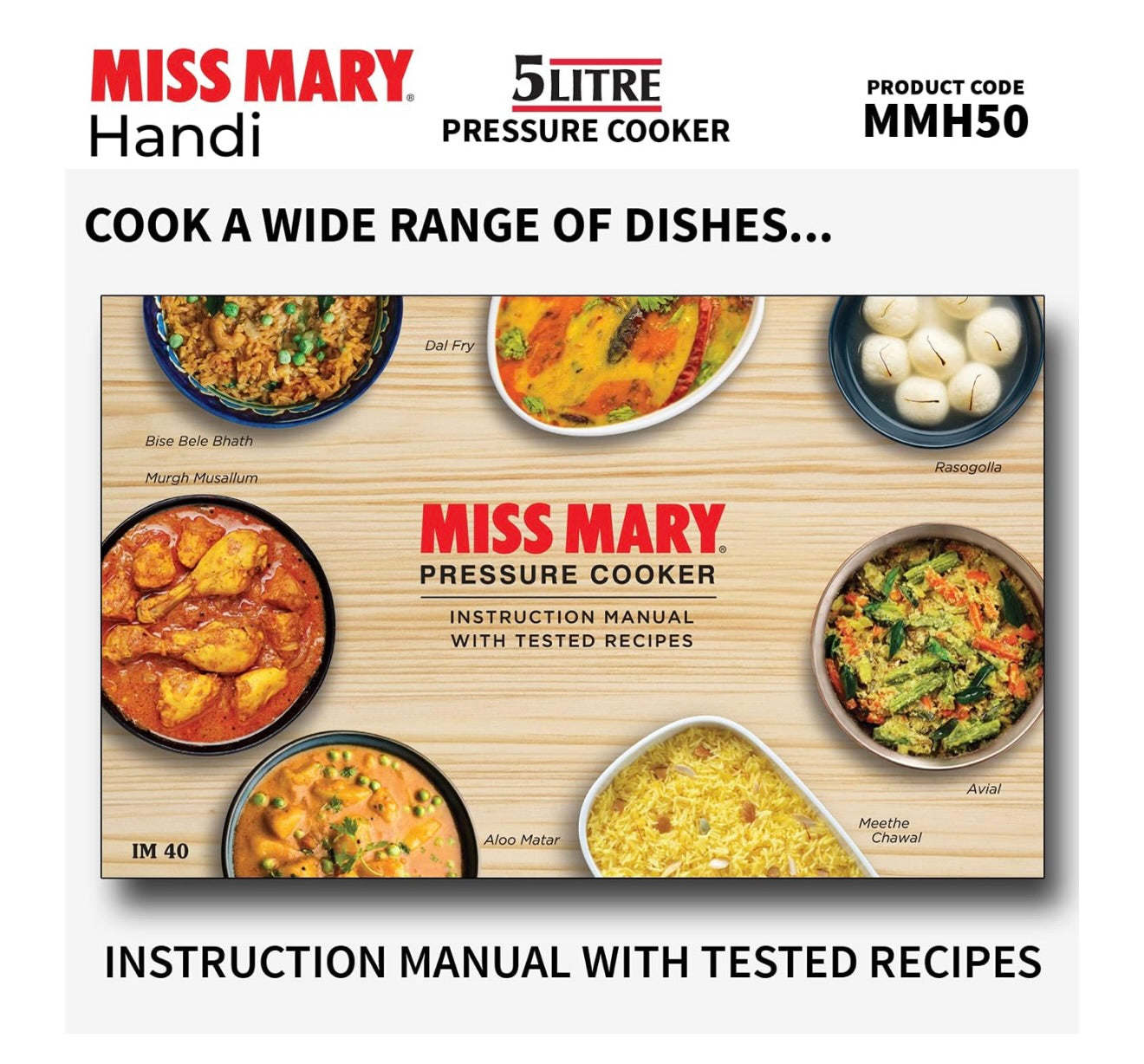 Hawkins 5 Litre Miss Mary Handi Pressure Cooker, Inner Lid Cooker, Silver (MMH50) Aluminium