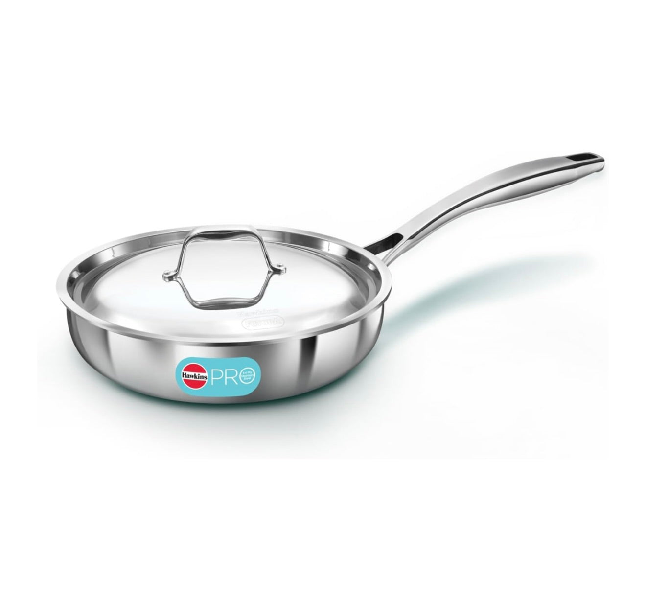 Hawkins Pro 22 cm Frying Pan, Triply Stainless Steel Fry Pan with Stainless Steel Handle and Stainless Steel Lid, Silver (PSF22S)