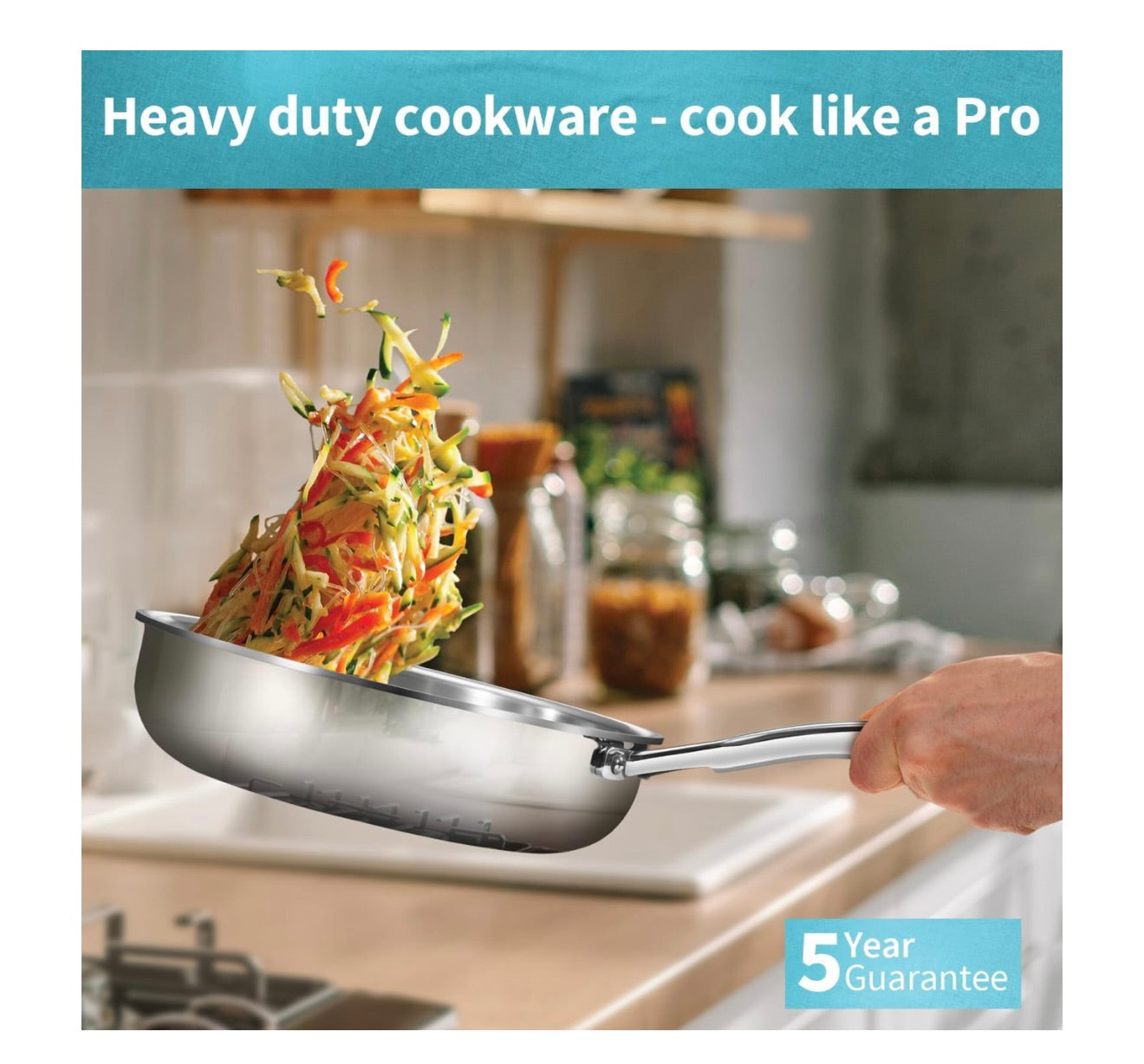 Hawkins Pro 22 cm Frying Pan, Triply Stainless Steel Fry Pan with Stainless Steel Handle and Stainless Steel Lid, Silver (PSF22S)