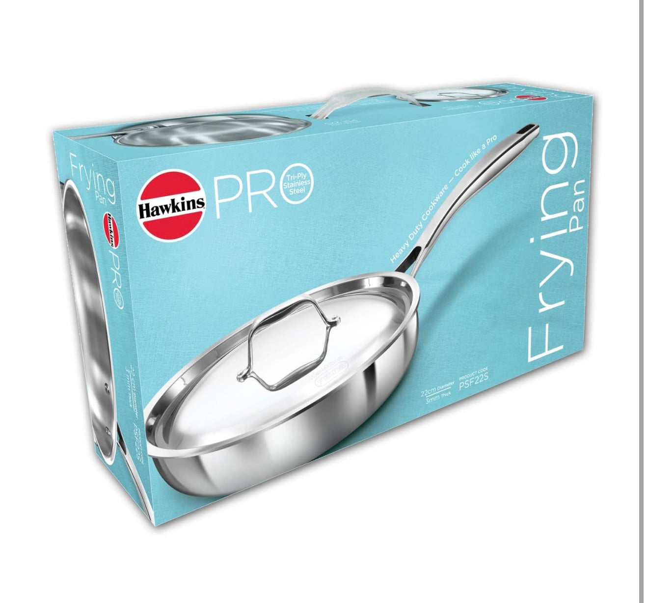 Hawkins Pro 22 cm Frying Pan, Triply Stainless Steel Fry Pan with Stainless Steel Handle and Stainless Steel Lid, Silver (PSF22S)