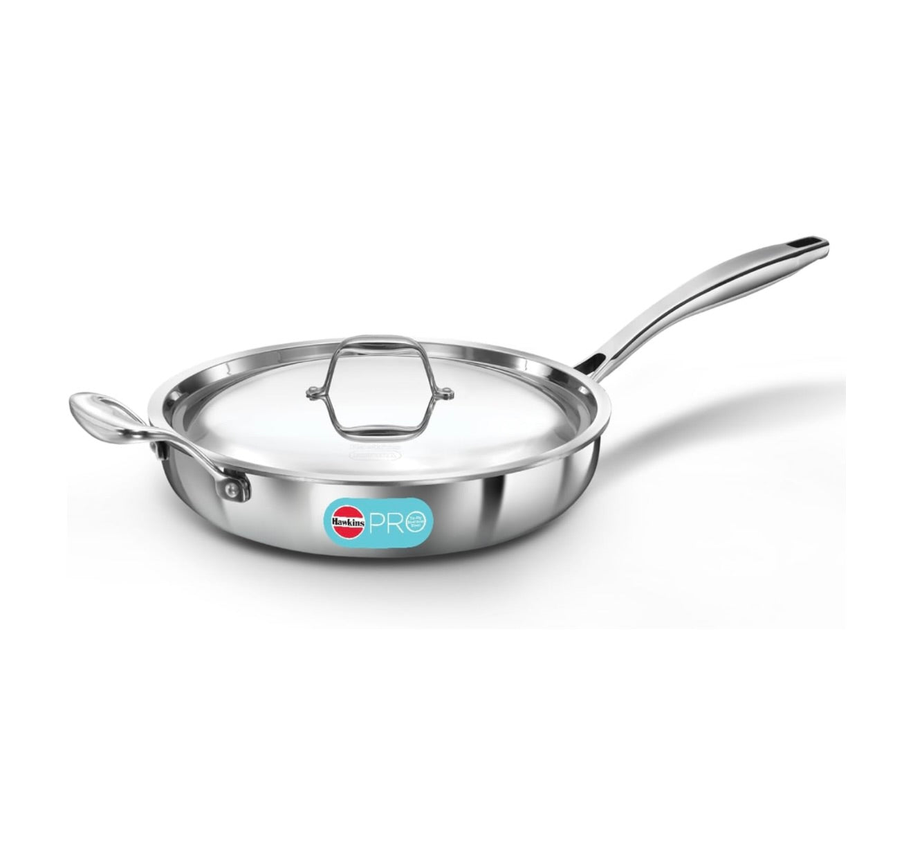Hawkins Pro 26 cm Frying Pan, Triply Stainless Steel Fry Pan with Stainless Steel Handle and Stainless Steel Lid, Silver (PSF26S)