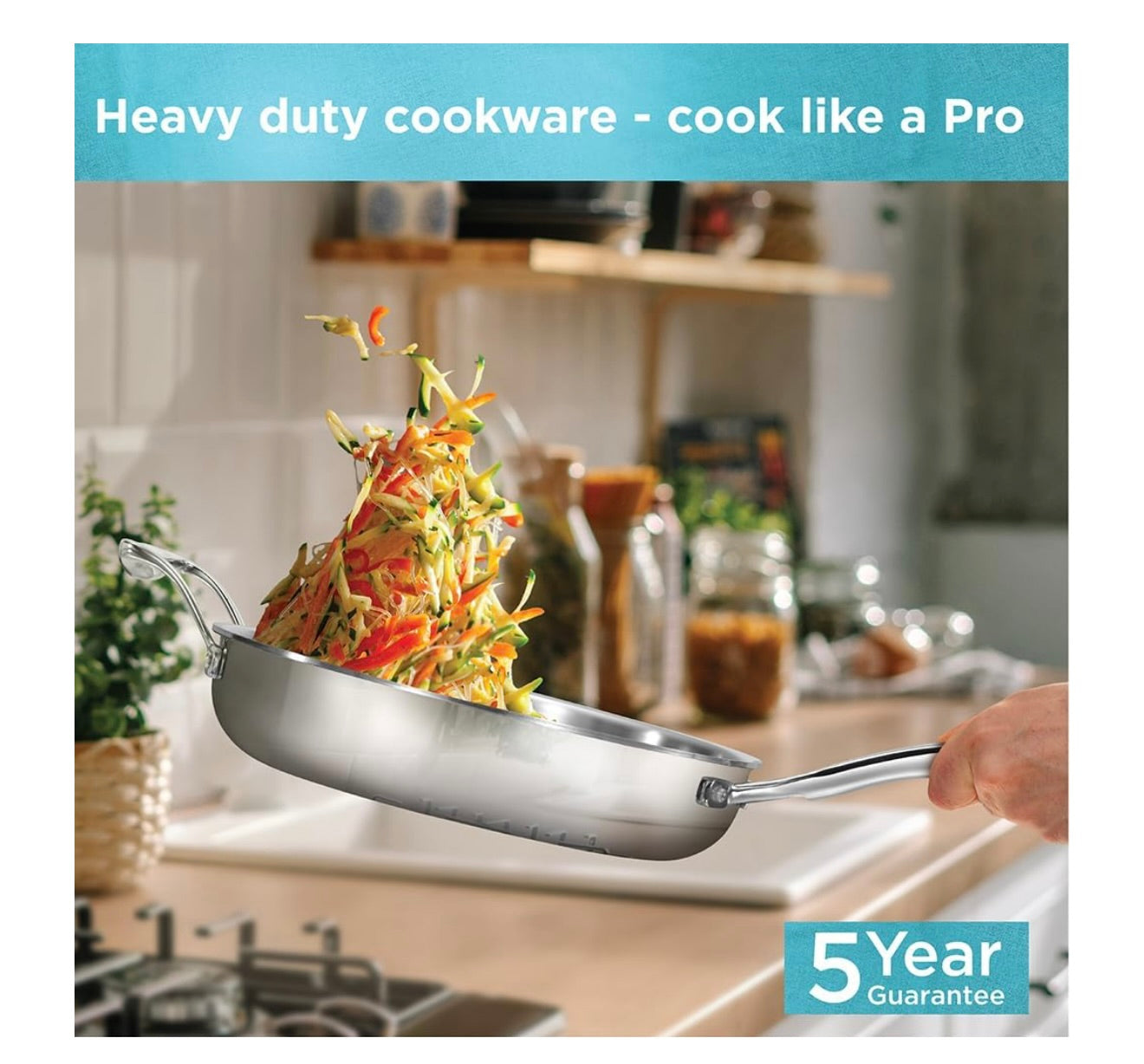 Hawkins Pro 26 cm Frying Pan, Triply Stainless Steel Fry Pan with Stainless Steel Handle and Stainless Steel Lid, Silver (PSF26S)