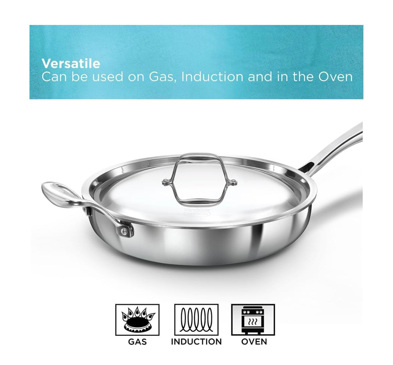 Hawkins Pro 26 cm Frying Pan, Triply Stainless Steel Fry Pan with Stainless Steel Handle and Stainless Steel Lid, Silver (PSF26S)
