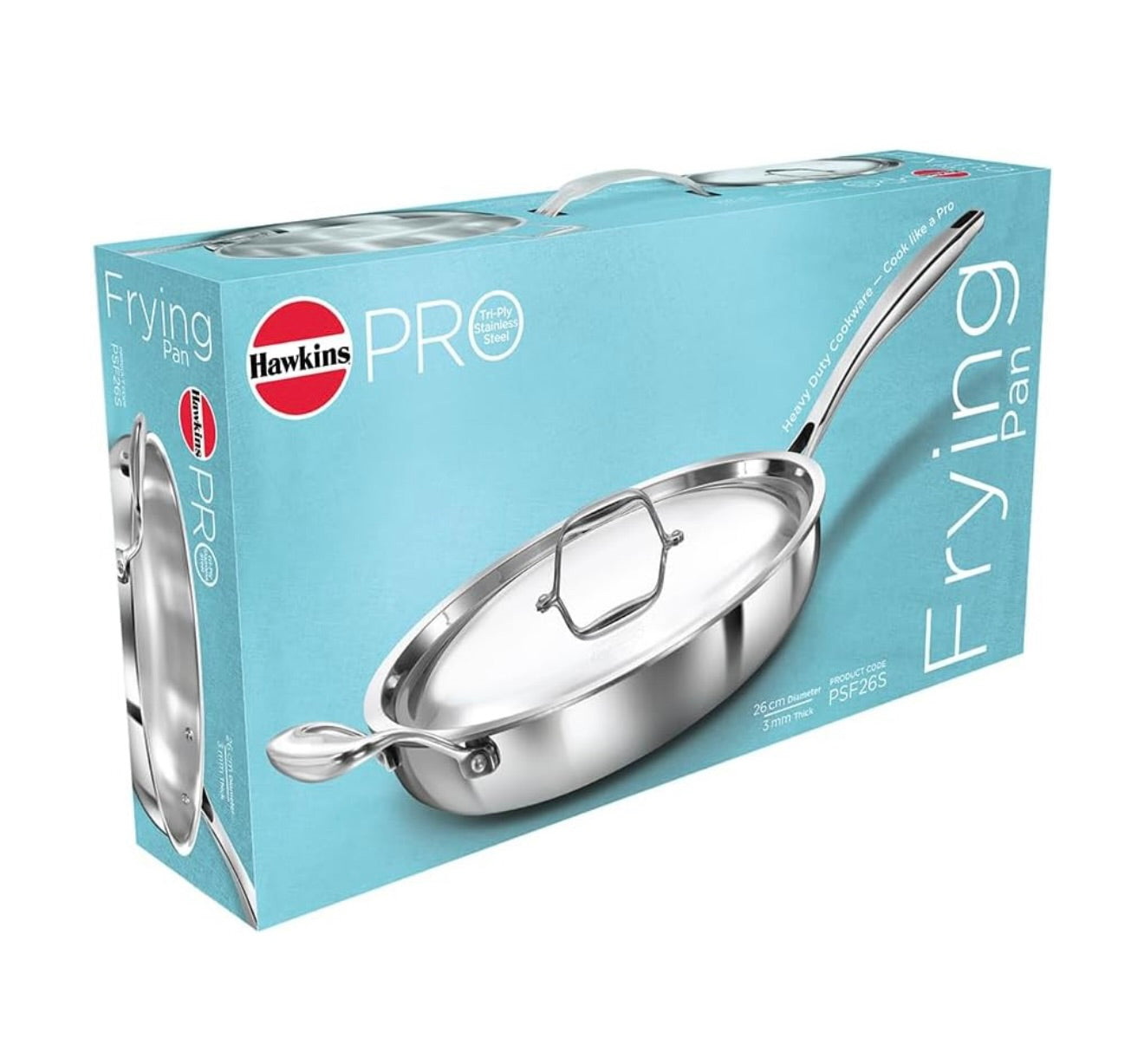 Hawkins Pro 26 cm Frying Pan, Triply Stainless Steel Fry Pan with Stainless Steel Handle and Stainless Steel Lid, Silver (PSF26S)