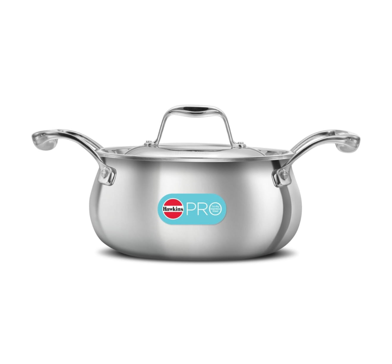 Hawkins Pro 2 Litre Handi with Lid, Triply Stainless Steel Sauce Pan for Cooking and Serving Biriyani, Silver (PSH20S)