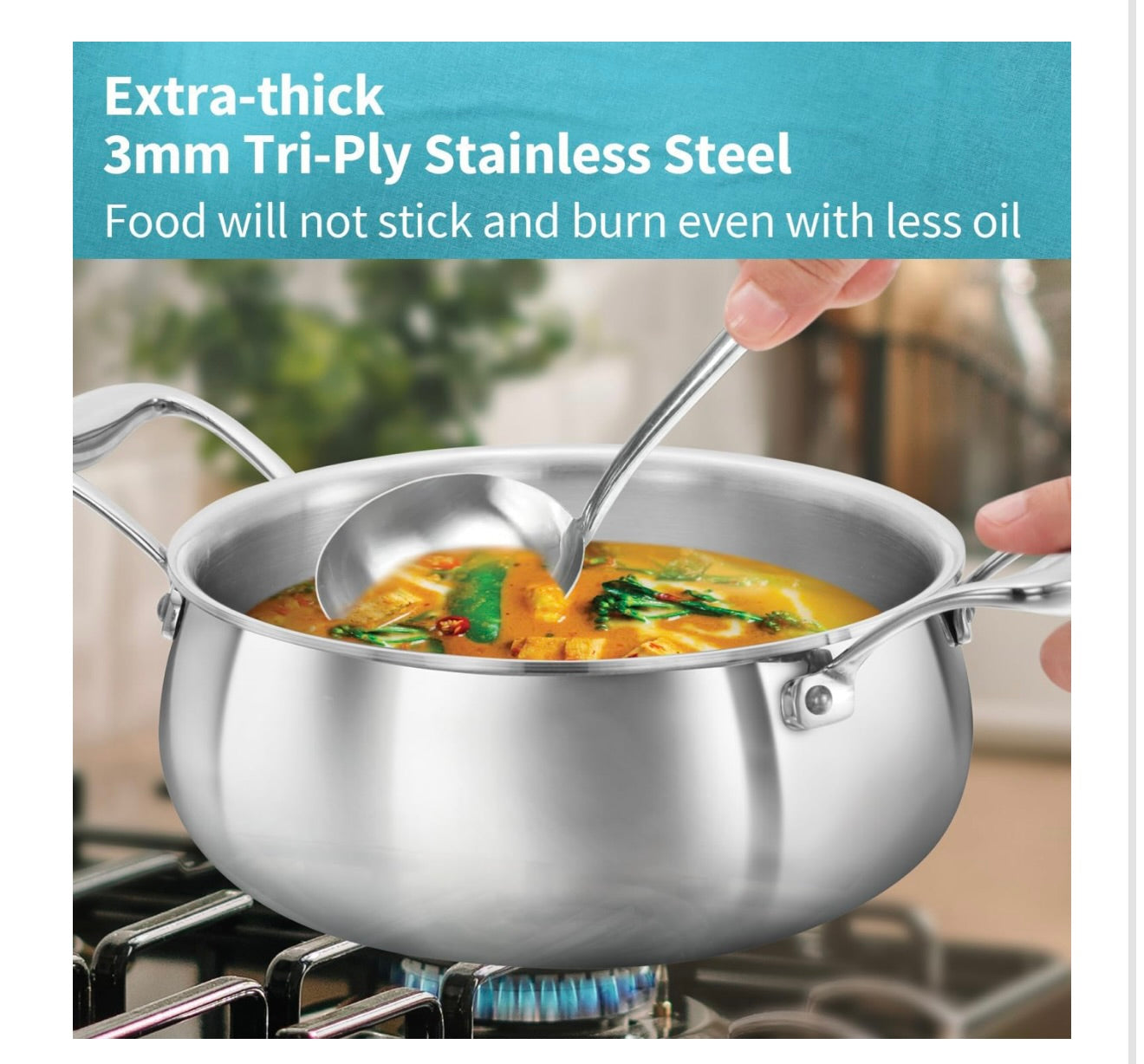 Hawkins Pro 2 Litre Handi with Lid, Triply Stainless Steel Sauce Pan for Cooking and Serving Biriyani, Silver (PSH20S)