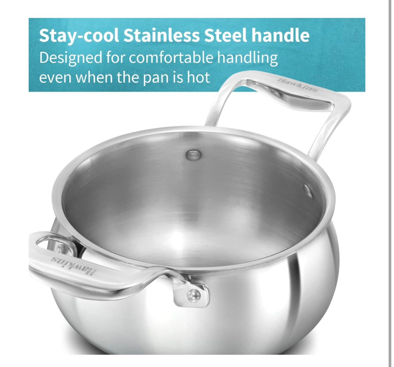 Hawkins Pro 2 Litre Handi with Lid, Triply Stainless Steel Sauce Pan for Cooking and Serving Biriyani, Silver (PSH20S)