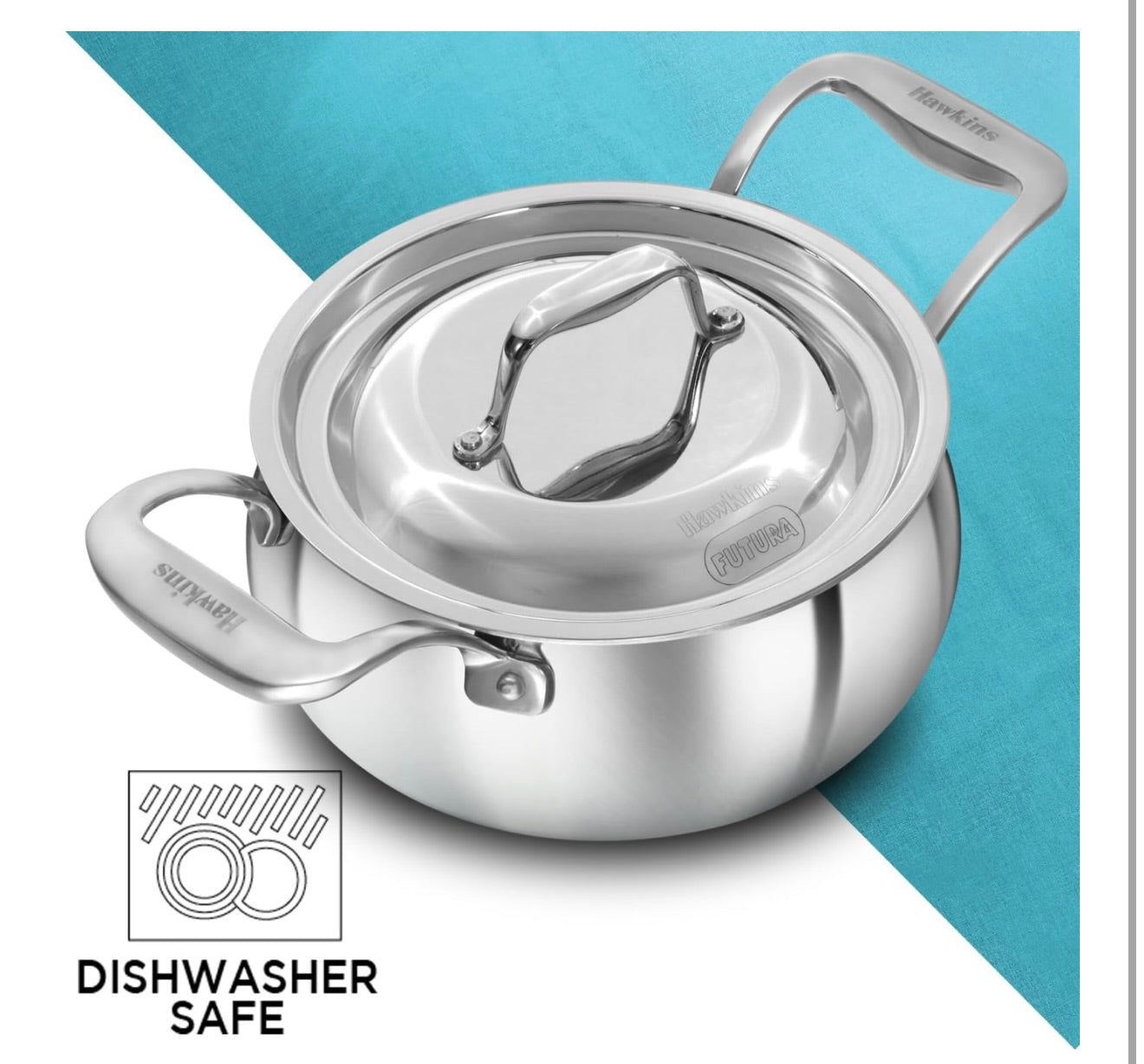 Hawkins Pro 2 Litre Handi with Lid, Triply Stainless Steel Sauce Pan for Cooking and Serving Biriyani, Silver (PSH20S)